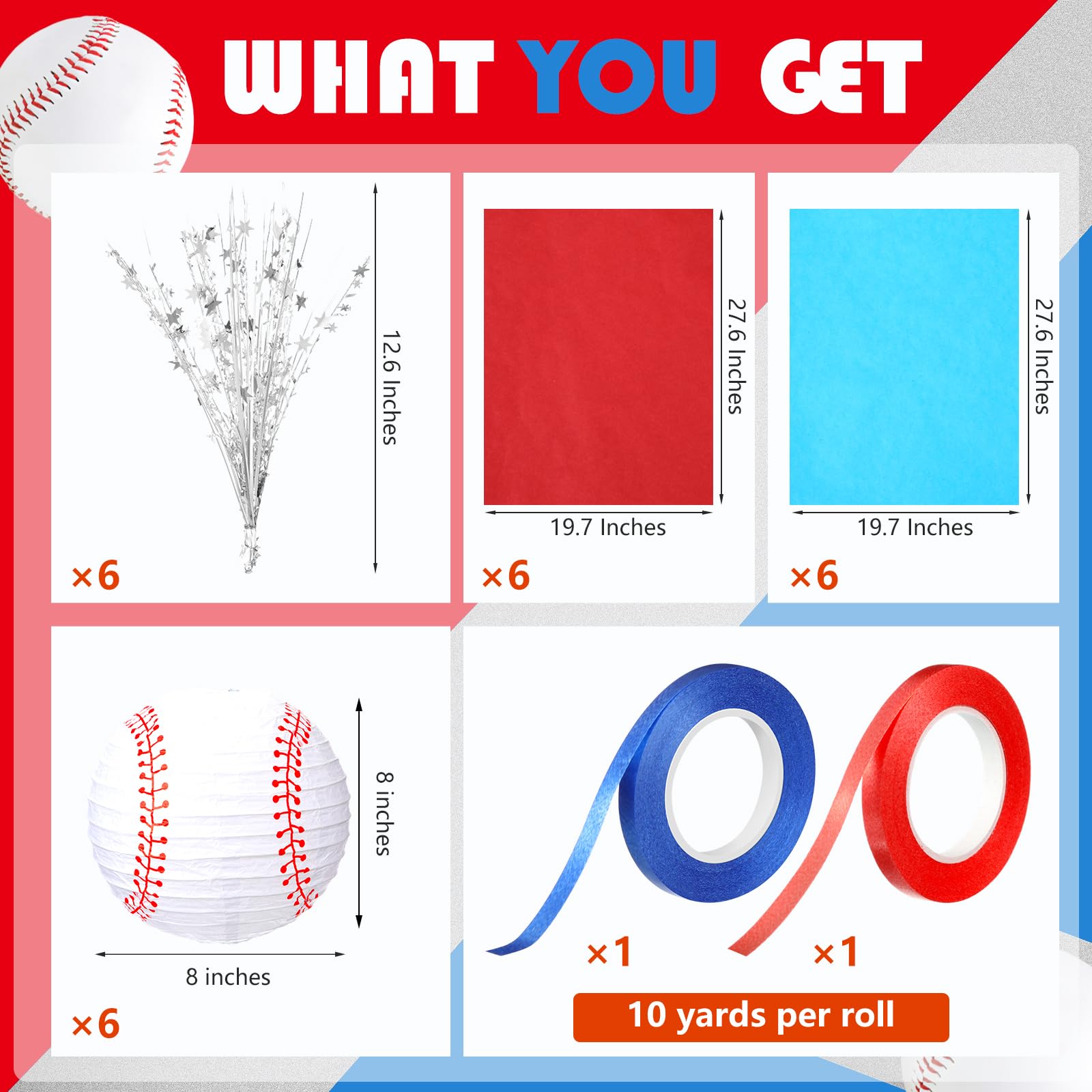 Rossesay 26 Pieces Baseball Paper Lanterns - Colorful Party Decorations with Metallic Foil Wrapping, Perfect for Sports Birthday Celebrations