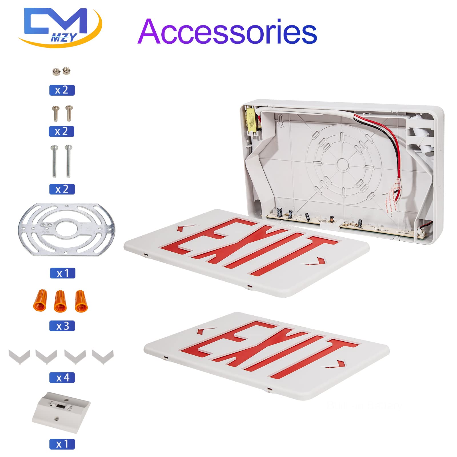 Cm Mzy Exit Sign With Emergency Lights Led Exit Sign Light With Battery Backup,Red Letter Commercial Emergency Exit Sign Lights,Ac 120-277V, Ul Certified 6Pcs