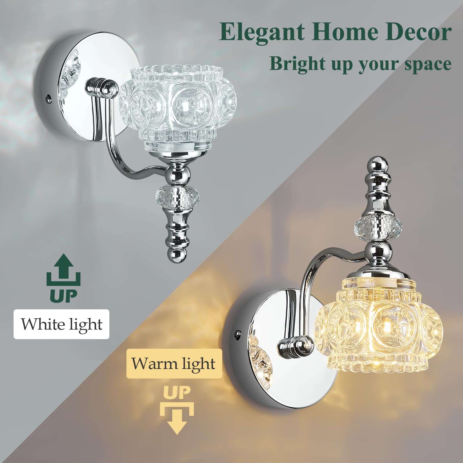 Lbsqj Modern Wall Sconces Set Of Two Indoor Lamp Chrome Vintage Glass Light Bathroom Vanity Fixture Wall-Mounted Room Lighting