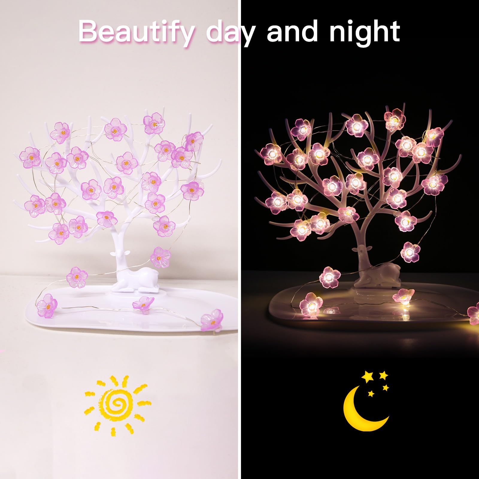 suddus Cherry Blossom Lights - 12.8 ft 40 LED Battery Operated Fairy Lights, Pink Decorative Lights for Bedroom & Holiday Decor