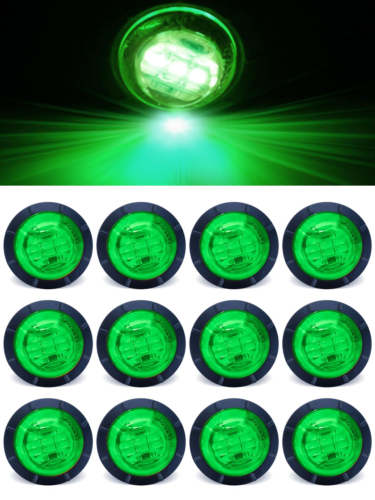 STODER 3/4 Inch Trailer Marker  LED Side Marker Lights  Heavy Duty Waterproof Clearance Lights for Trailers  Trucks  RVs  Buses  Vans - Durable & Bright for Enhanced Safety (Green 12pack  12V)