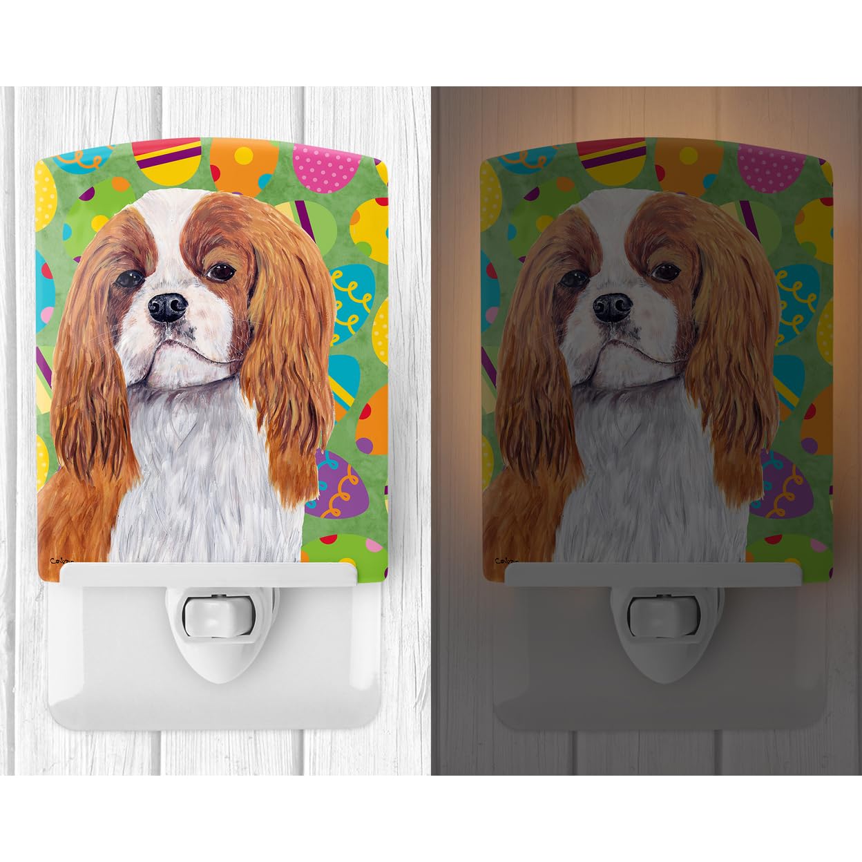 Carolines Treasures Ceramic Night Light, Cavalier Spaniel Easter Eggtravaganza, UL-Certified, 6x4x3in, Multicolor, Model SC9474CNL
