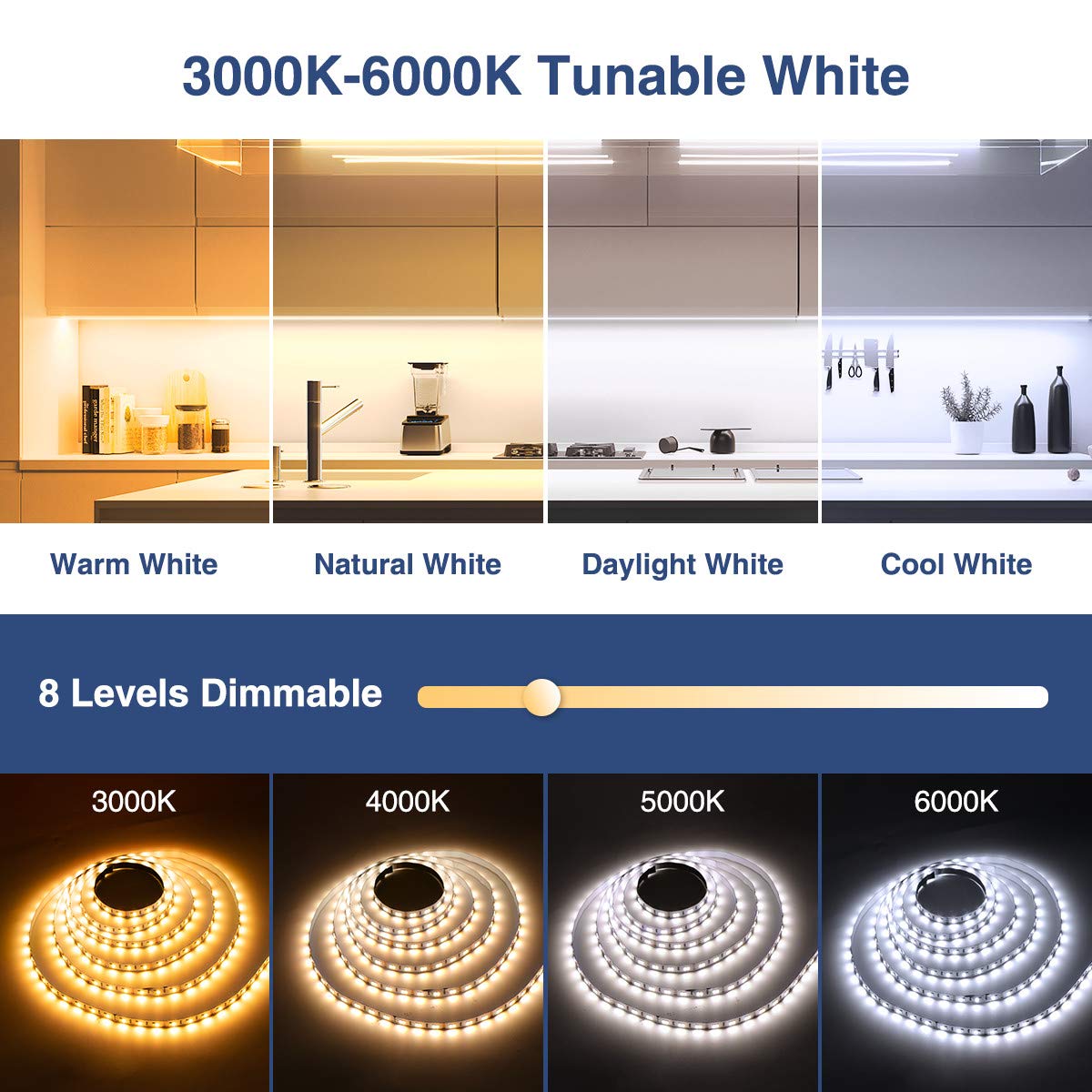 Ustarus White Led Strip Lights 82Ft 24V Dimmable 3000K-6000K Led Tape Rope Light With Remote Flexible 2835 Led Ribbon For Kitche