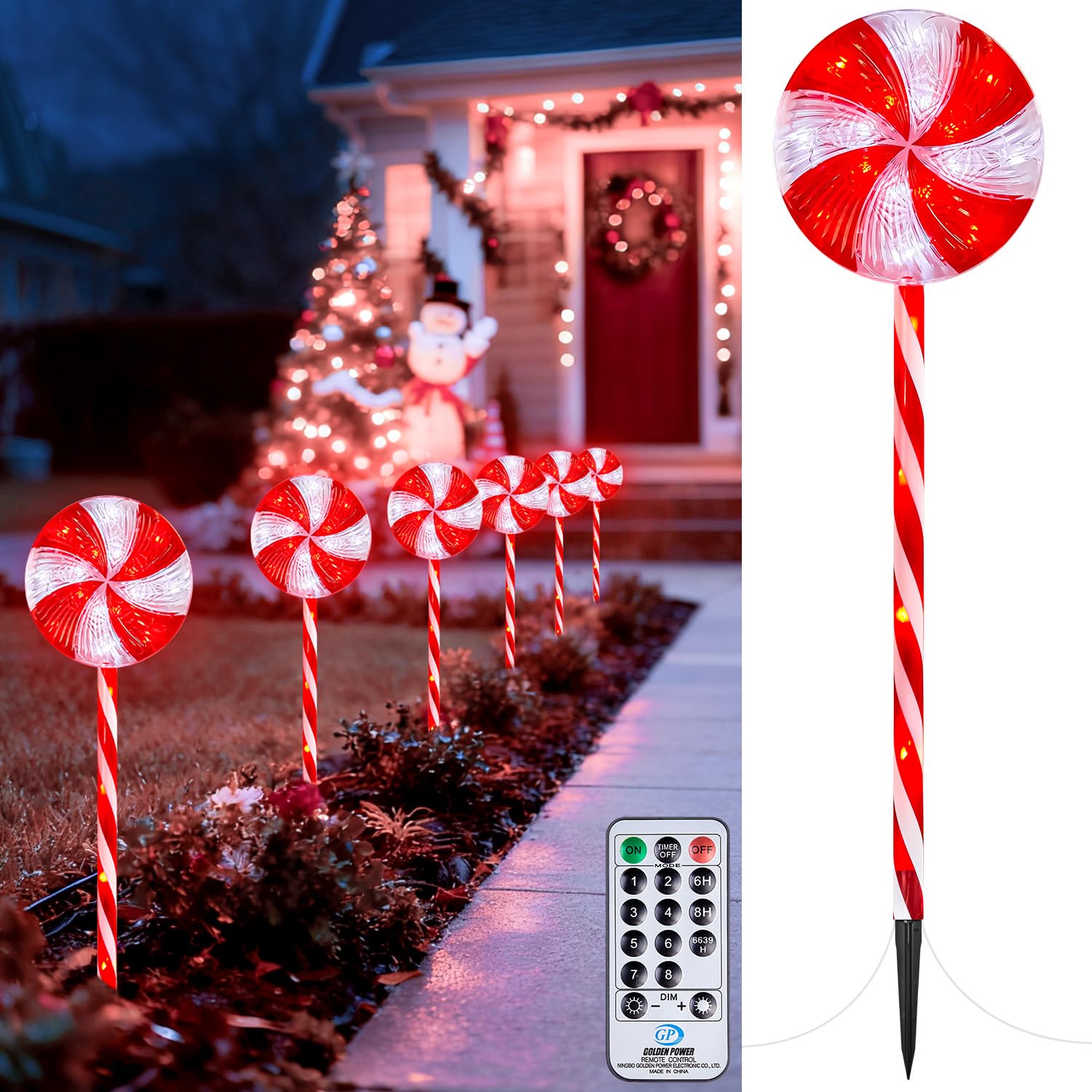 Brightown 6 Pack Lollipop Christmas Pathway Lights Outdoor - 29IN 120 LED Candy Cane Lights with 8 Lighting Modes  Waterproof Christmas Light Outdoor Decoration for Lawn Yard Walkway  Red and White