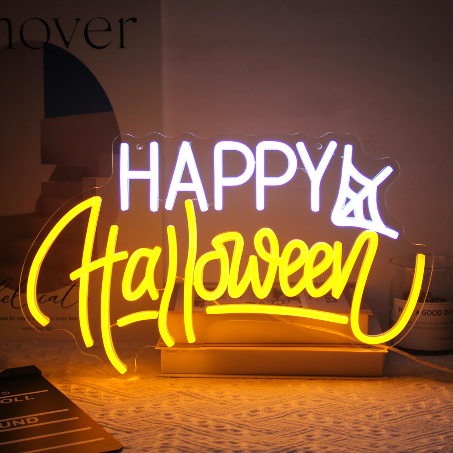 Happy Halloween Neon Sign LED Neon Halloween Lights Spider Web Neon Light Sign Spooky LED Signs for Wall Halloween Gifts Neon Light Up Signs for Halloween House Party Restaurant Decor
