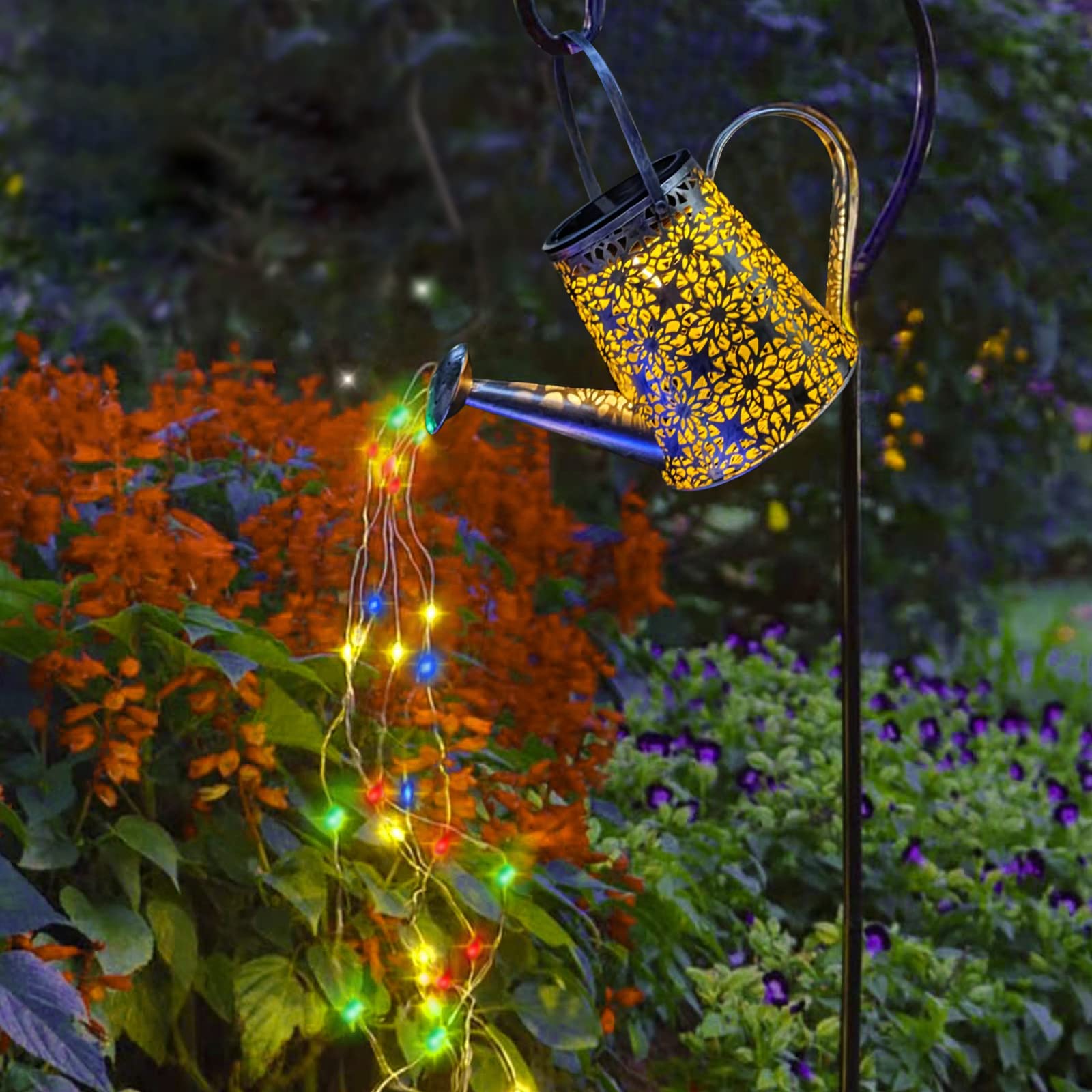 Vookry Solar Watering Can Lights, Waterproof Multicolor Metal Lantern, 1 Pack For Patio, Yard, Garden Decor