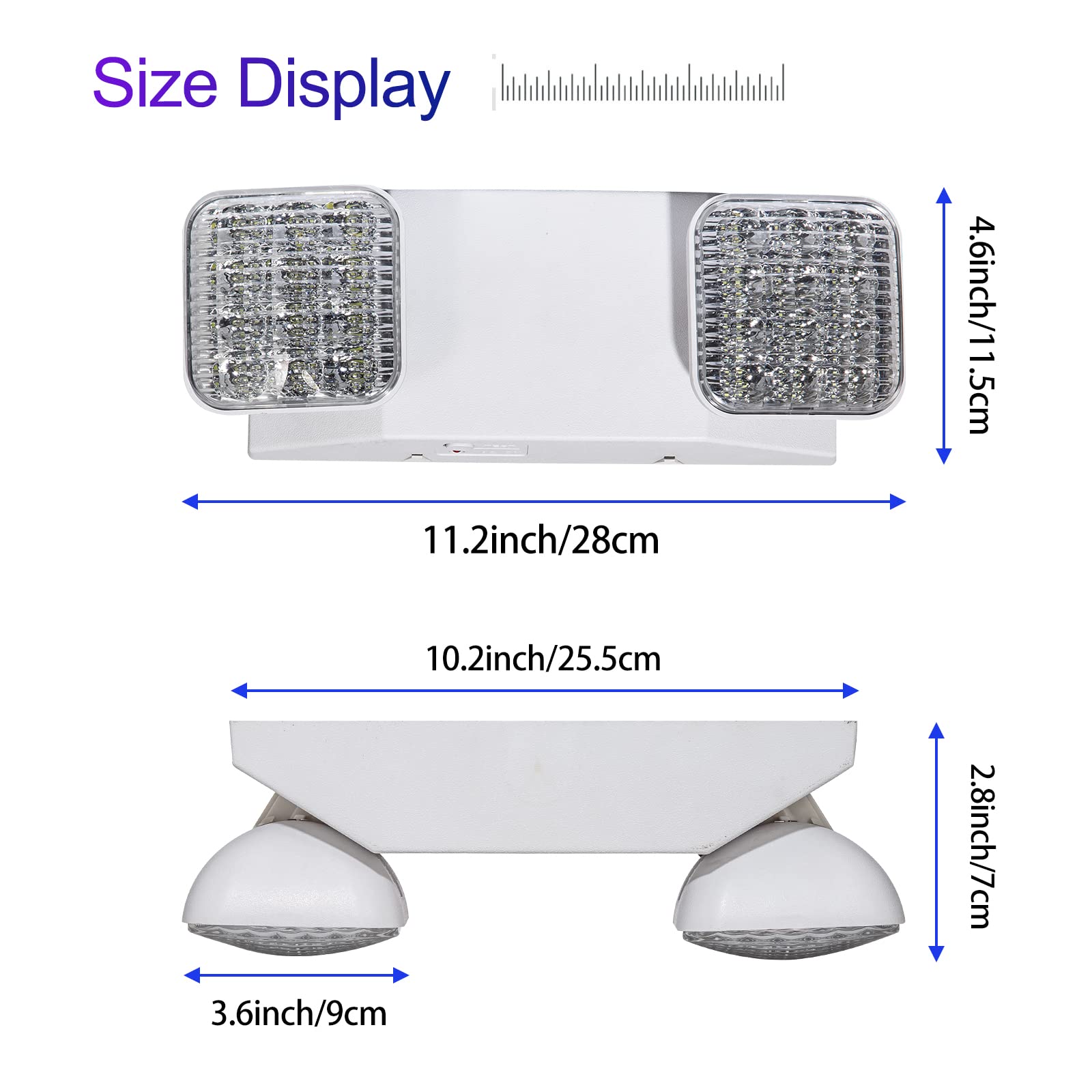 Tanlux Led Emergency Lights With Battery Backup, Two Head Adjustable Commercial Emergency Lights, Ul Listed, Ac 120/277V, Hardwired Emergency Exit Light Fixtures For Business - 1 Pack(White)