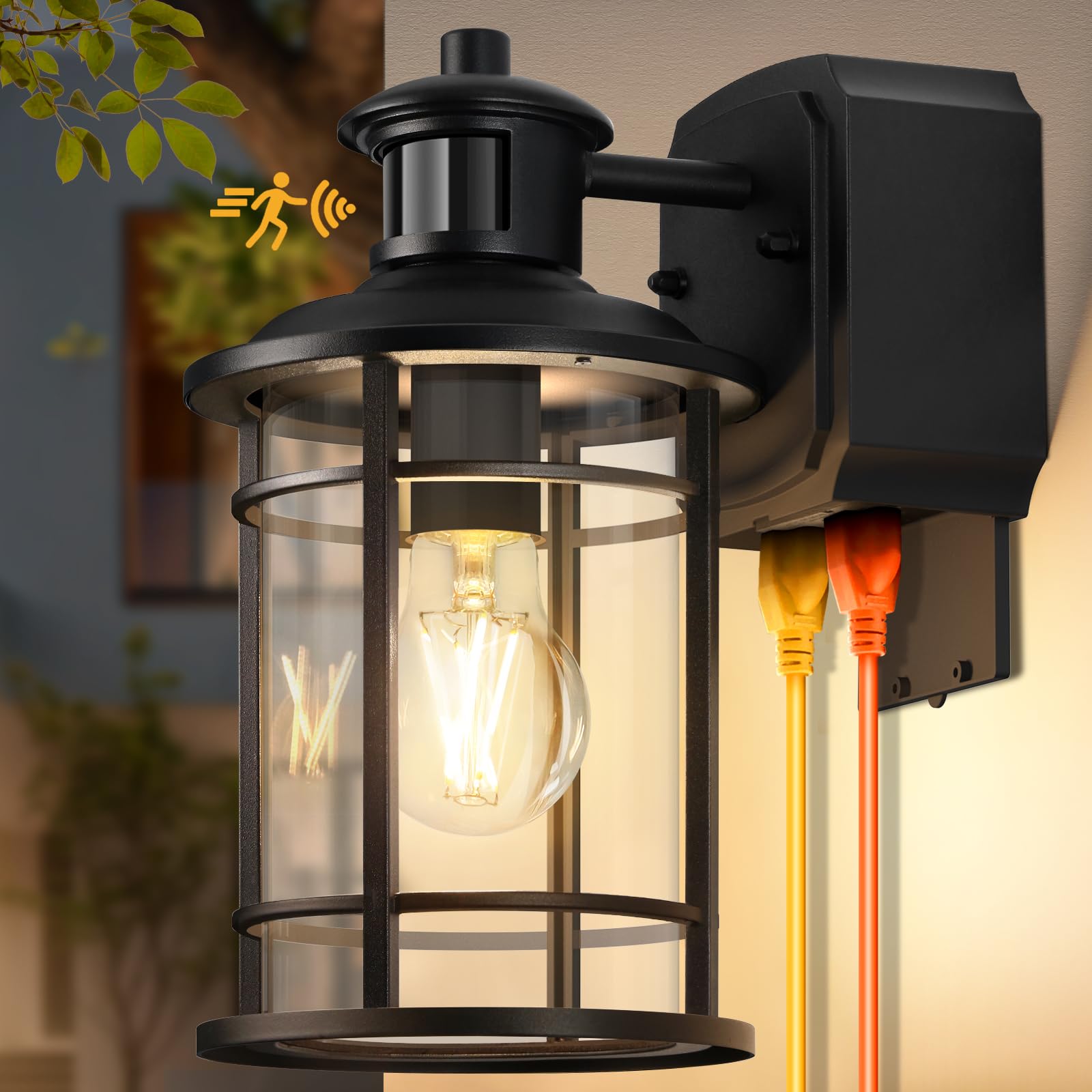 Porch Lights With Gfci Outlet  Dusk To Dawn Motion Sensor Outdoor Lights  3 Lighting Modes Waterproof Anti-Rust Alunmium Outside Porch Wall Light  Exterior Light Fixture For House Garage Front Door