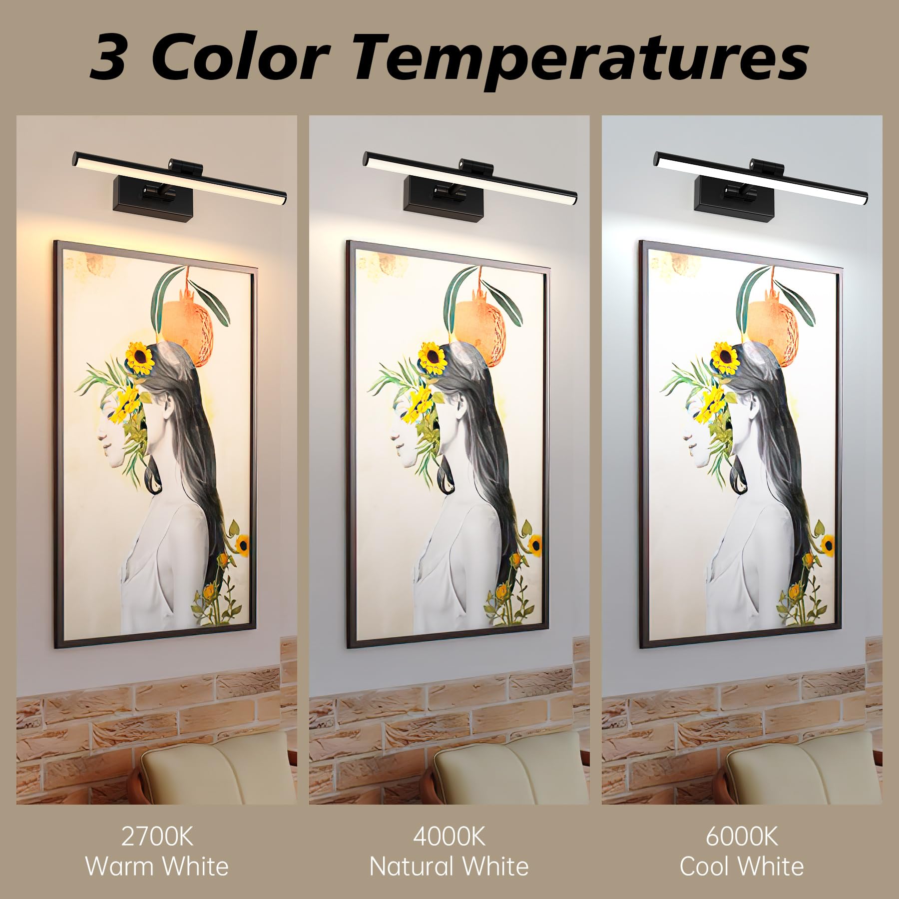 TOPPORTED Picture Light Battery Operated Dimmable 15.7 Inch Metal Art Lights, 2 Pack, Black, Model BH-40CM