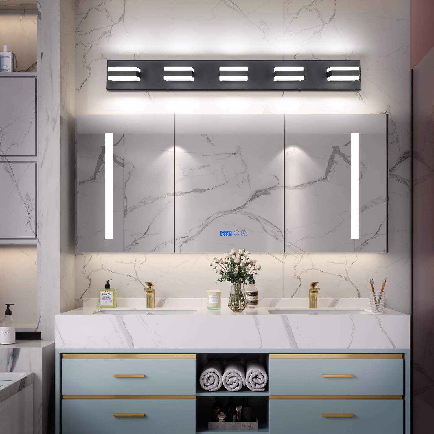 SOLFART Dimmable LED Bathroom Vanity Lights 5 Lights Matt Black Acrylic S8568