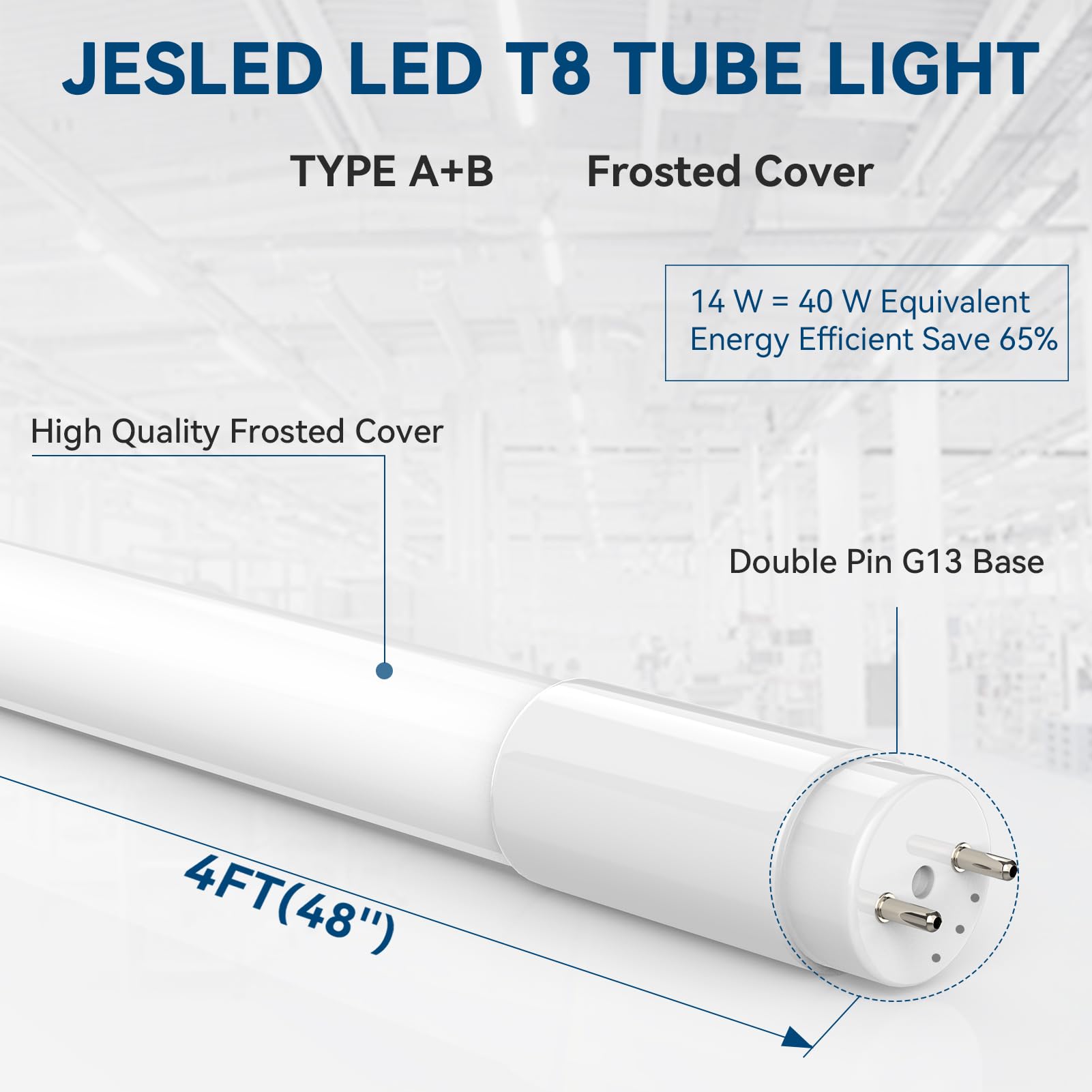 Jesled 20-Pack T8 Led Tube Lights 4Ft, 14W 2450Lm 4000K, Single Or Double End Powered, Plug And Play Or Ballast Bypass, Type A+B