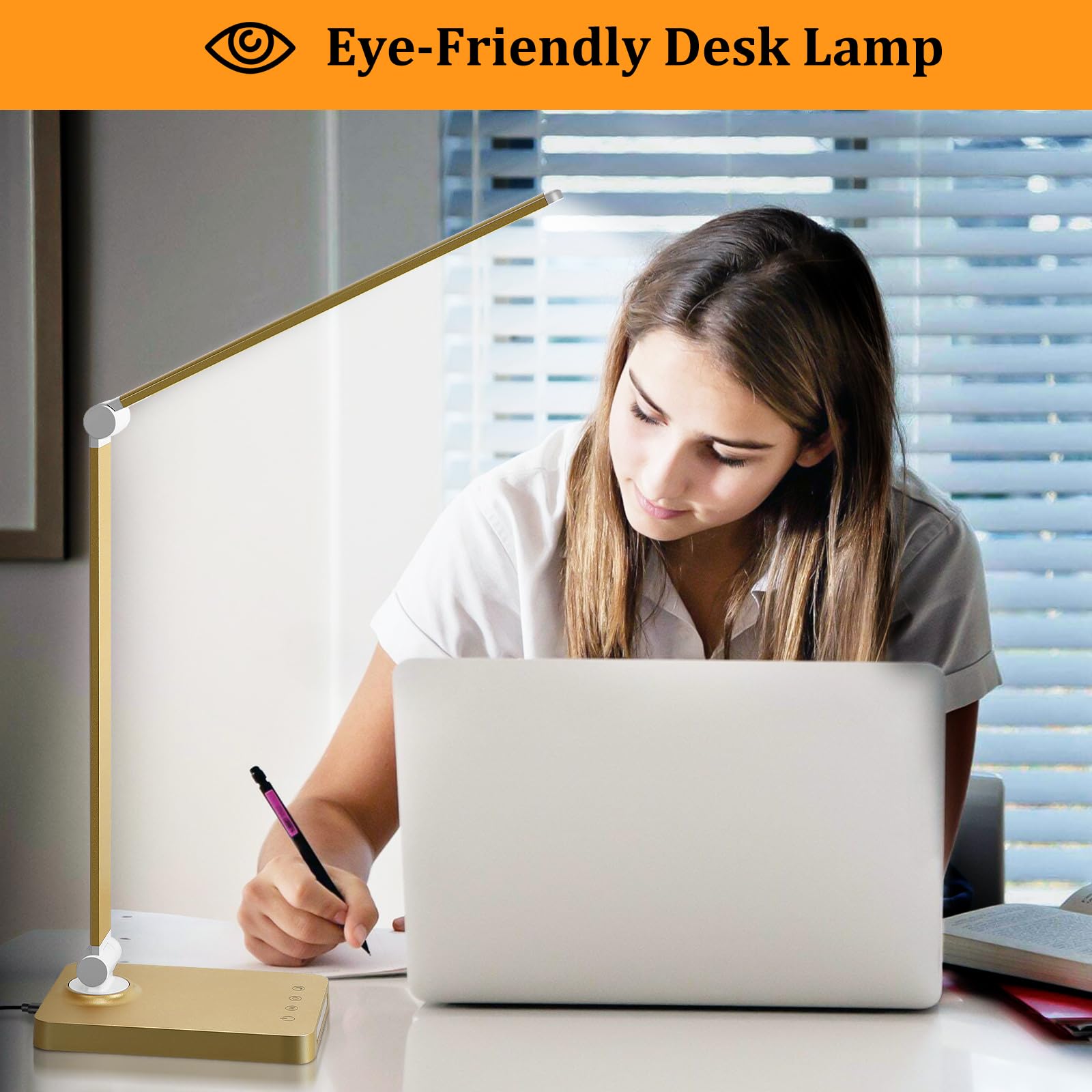Led Desk Lamp With Usb Ports,Touch Desk Lamps For Home Office With 5 Color Modes,3 Brightness Desk Light With Small Night Light,