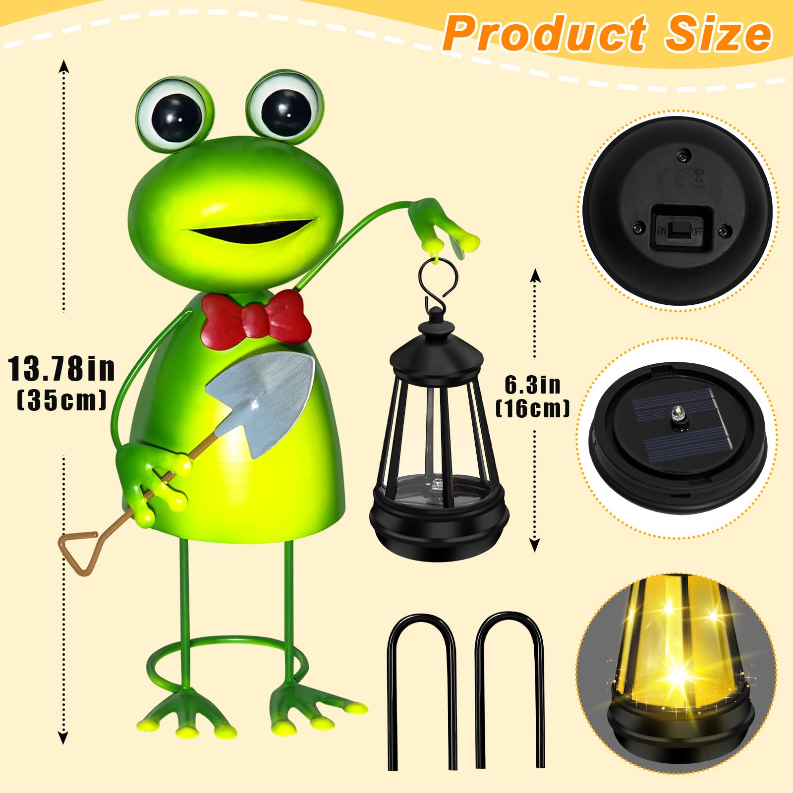 Solar Garden Lights Frog Statue With Solar Lantern Lights 13.78In Tall Frog Decor Fairy Accessories Birthday Gifts For Women Mom Grandma Big Metal Decorative Stakes For Home Decor Patio Porch Yard Art