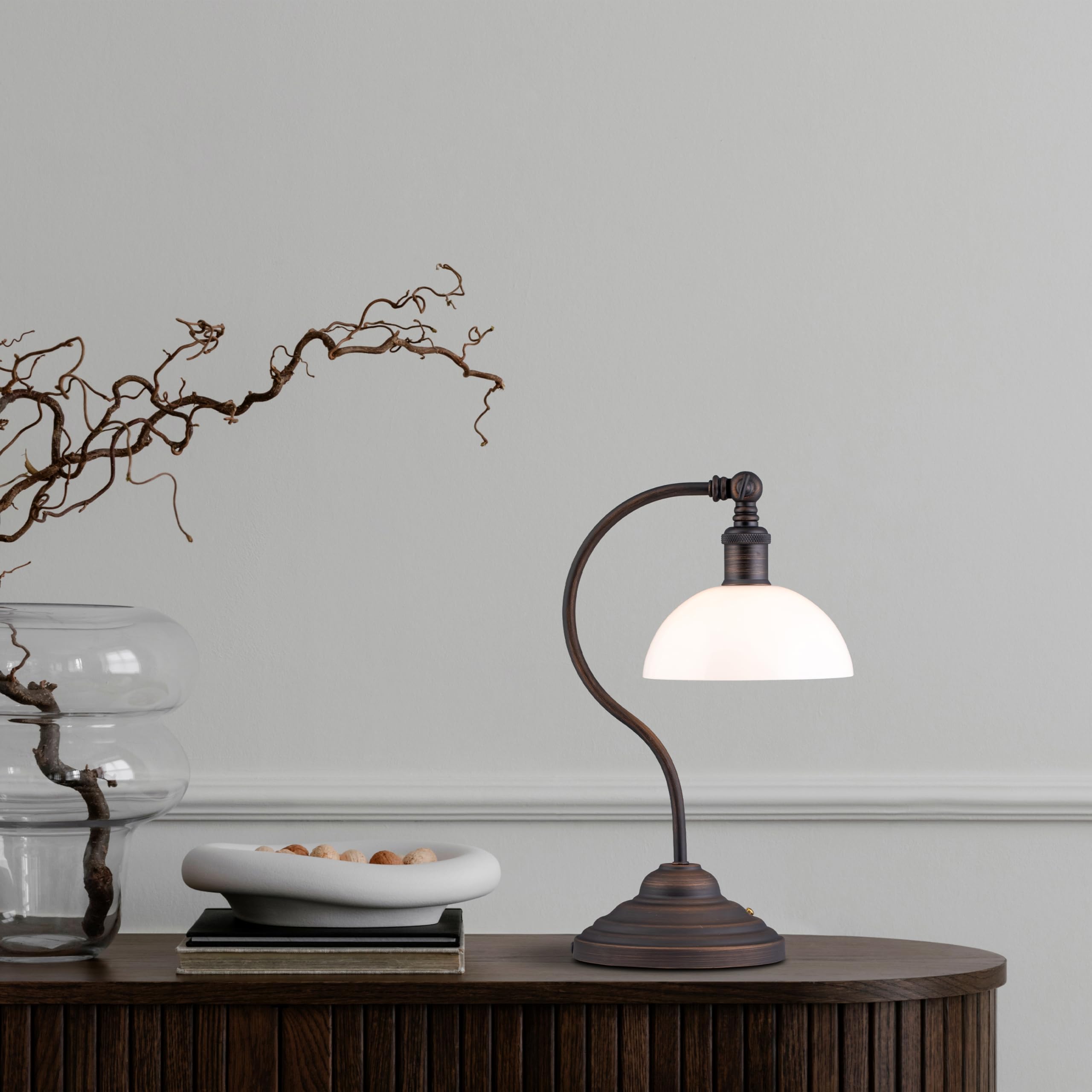 O'Bright Cordless LED Table Lamp - Rechargeable, 3-Level Dimming, USB-C, Oil Rubbed Bronze & White Glass, Model OB-TL23B