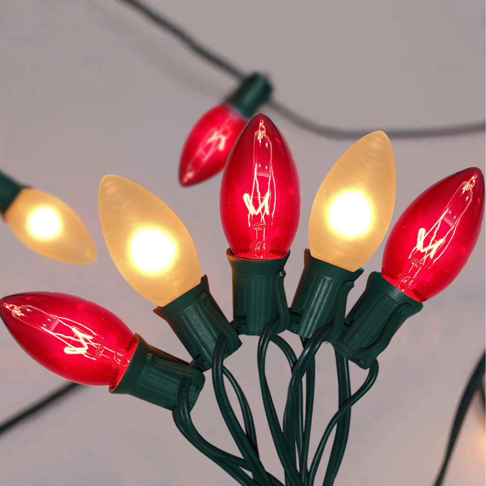 GOOTHY C9 Christmas Lights 25Ft with 26 Red Frosted White Bulbs, Waterproof Vintage Decorations for Outdoor Patio Roofline