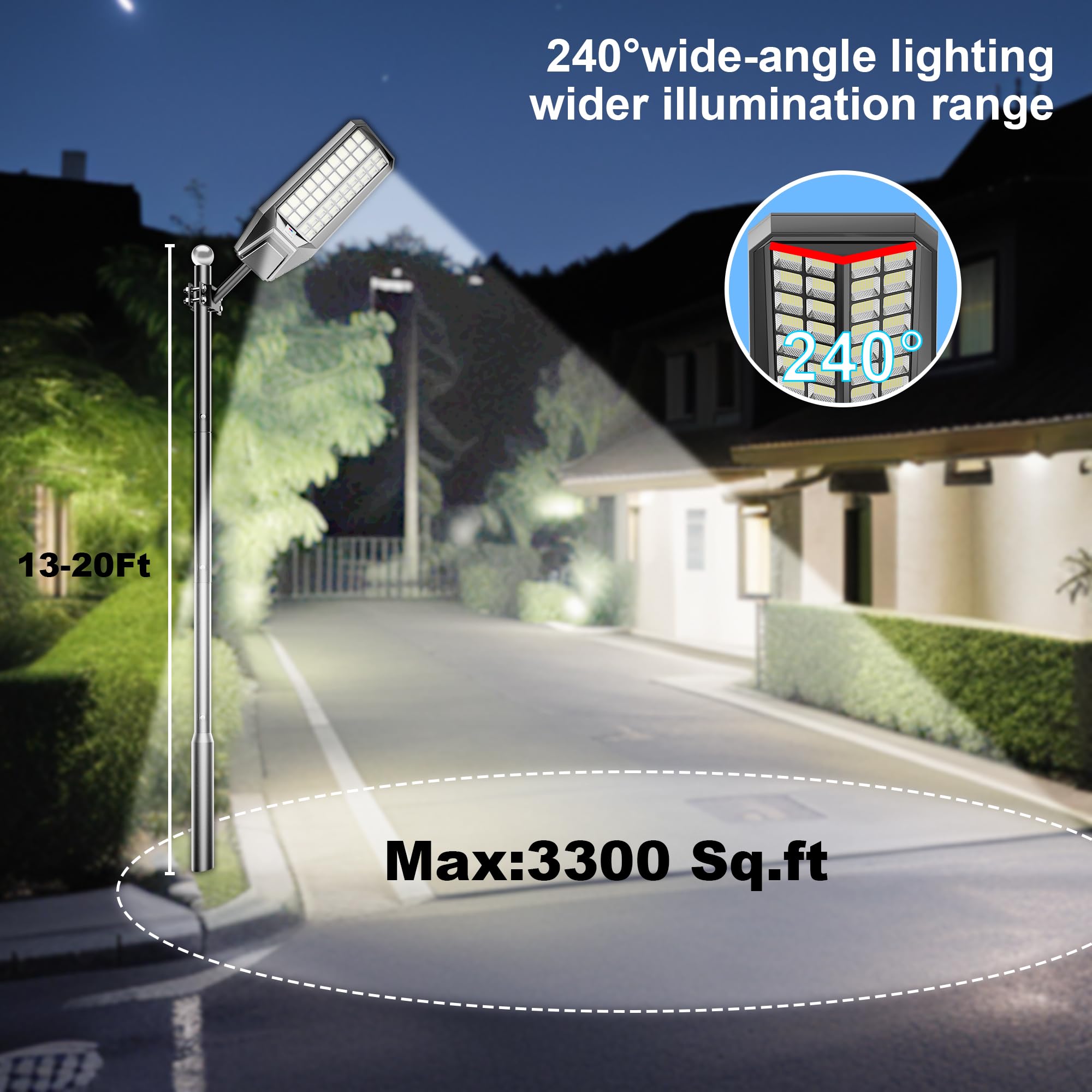 Loyoele 4-Pack 8000W Solar Street Light,Solar Street Lights Outdoor Waterproof, 400000Lm 7000K Solar Powered Street Light,Dusk T