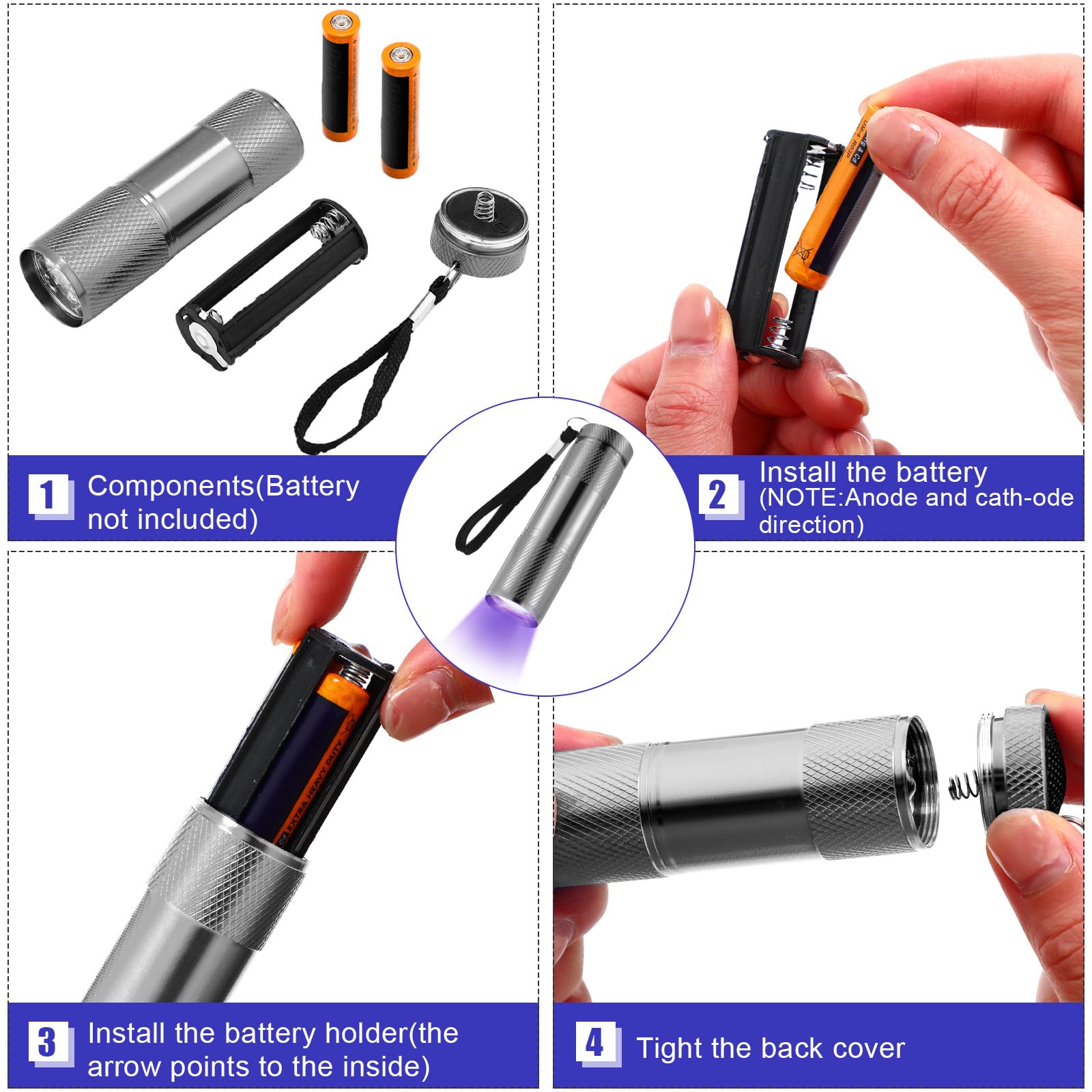 ROCEEI UV Blacklight Flashlights - 10 Pack Mini Torch, Portable LED, Purple Light