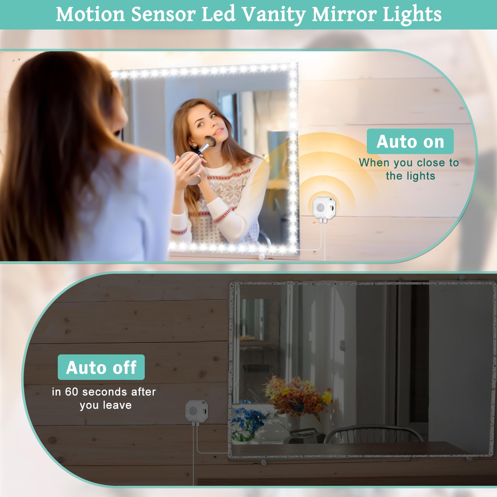 Led Vanity Lights For Mirror 13Ft, 3 Color Vanity Mirror Lights Adjustable Brightness Motion Sensor Bright Makeup Mirror Lights