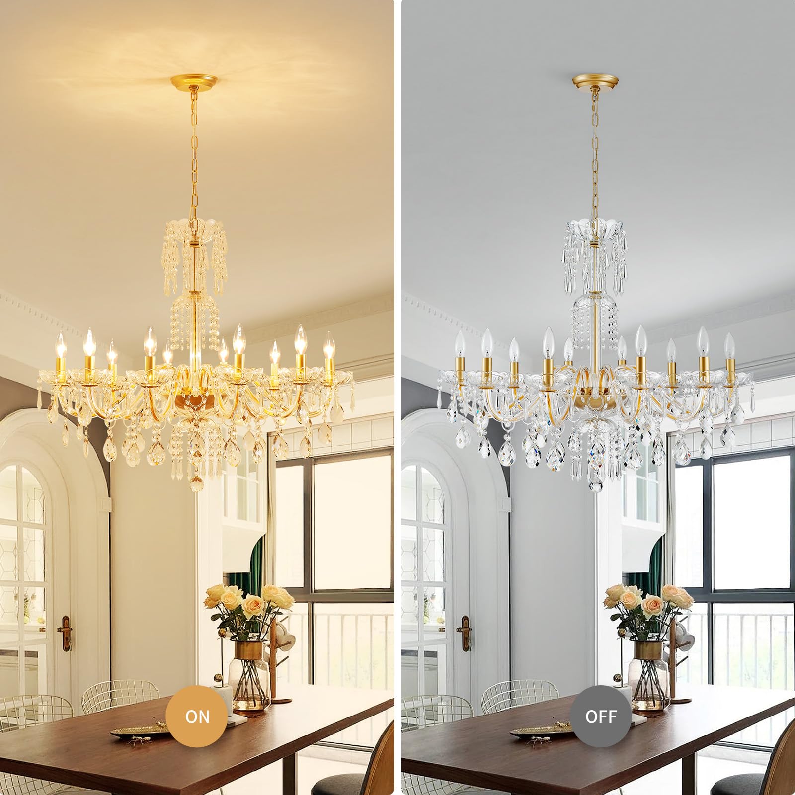 Wuzups 10-Light Crystal Candle Chandelier Pendant Ceiling Light Modern Lighting Fixture For Bedroom Hallway Bar Kitchen Bathroom  H 26.7 W 33.9  E12 Base  Gold