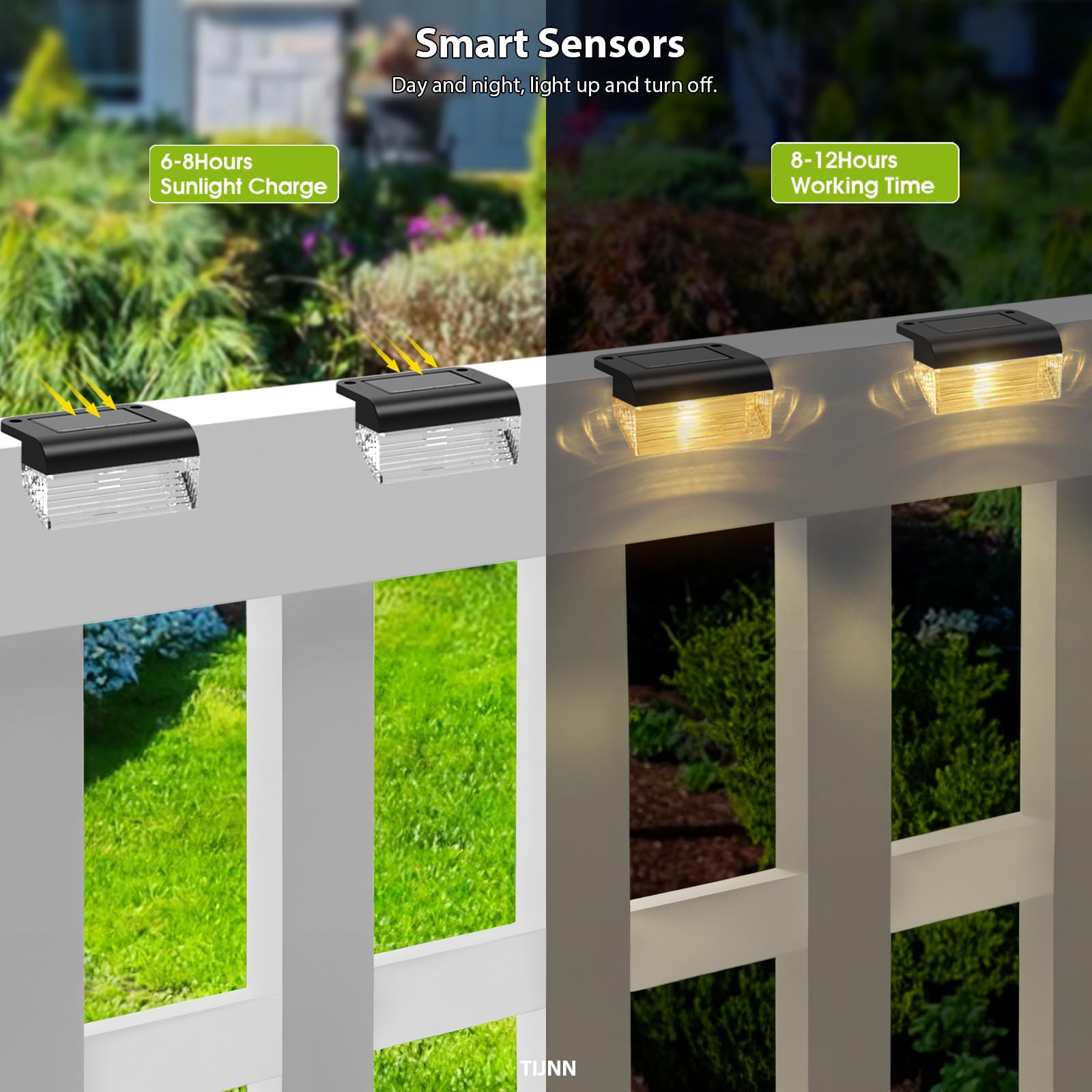 TIJNN Solar Deck Lights - Waterproof Outdoor Lighting for Stairs & Fences, 6 Pack, Plastic, Model LT00179S6, Deck Lights