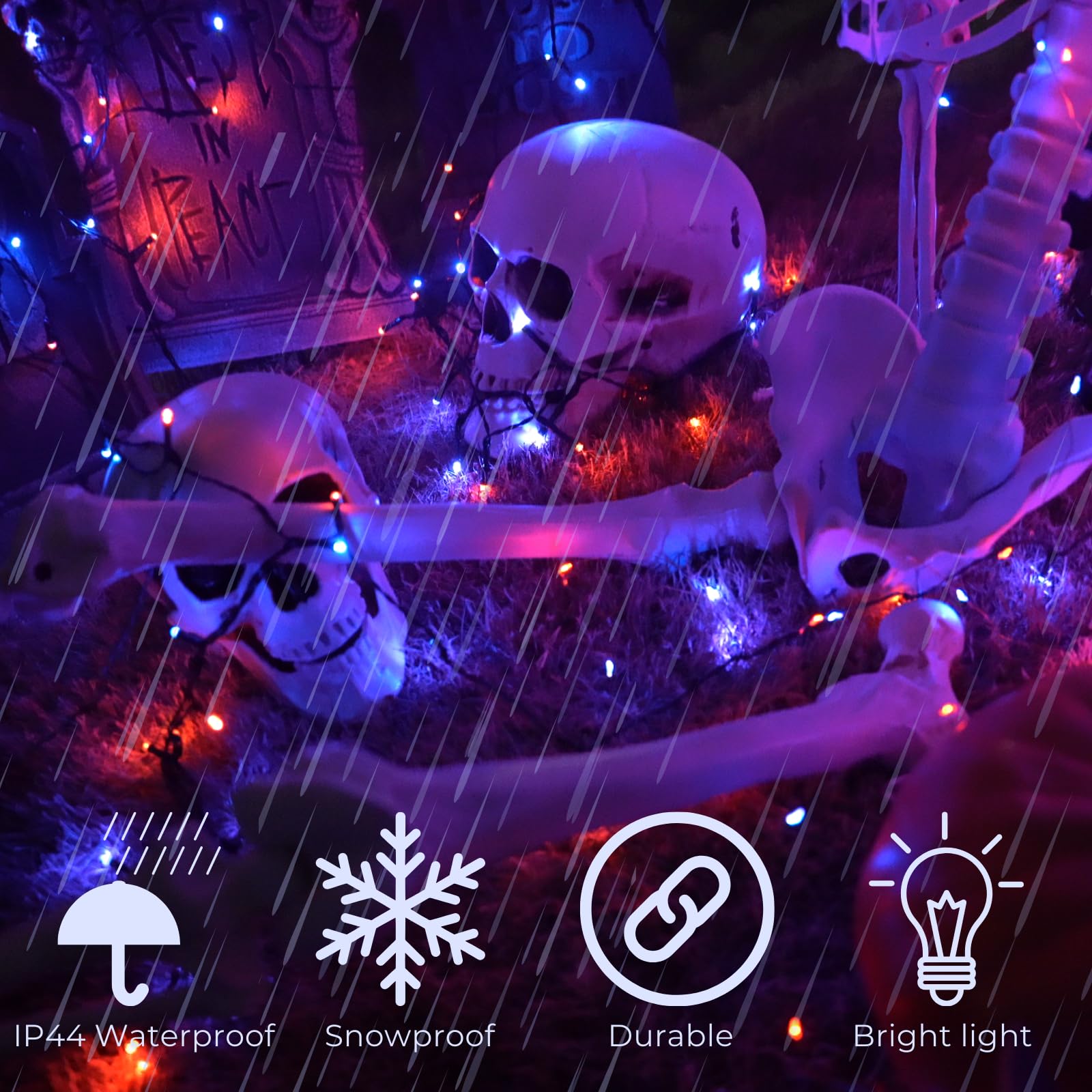 Purple And Orange Halloween Lights 2Pack 164Ft 400 Led Extendable Waterproof 8 Modes, Bright Indoor/Outdoor String Lights, Hallo