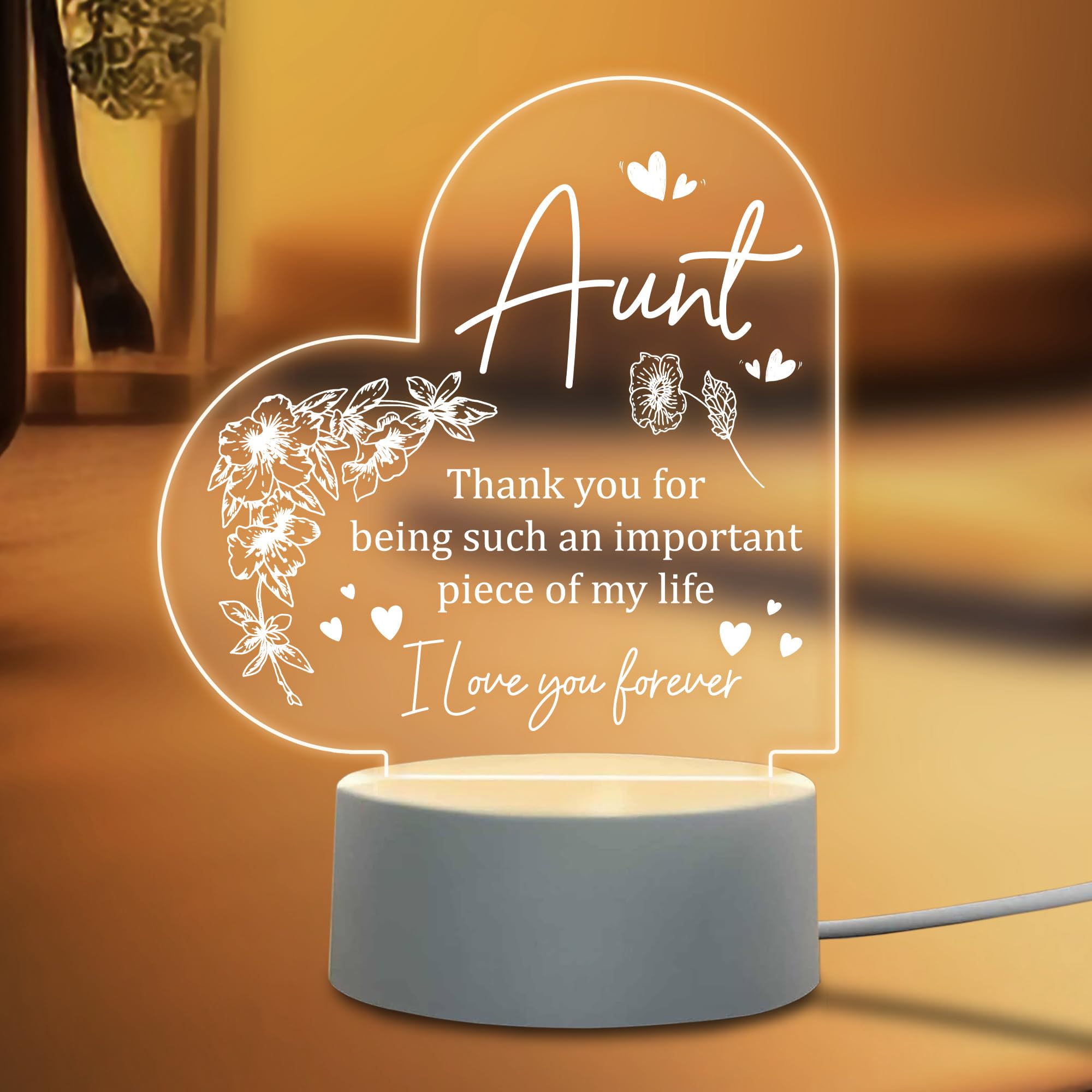IWANTDIY Aunt Birthday Gifts from Niece Nephew, to My Aunt Acrylic Engraved Night Light with Base for Aunt Mothers Day Thanksgi