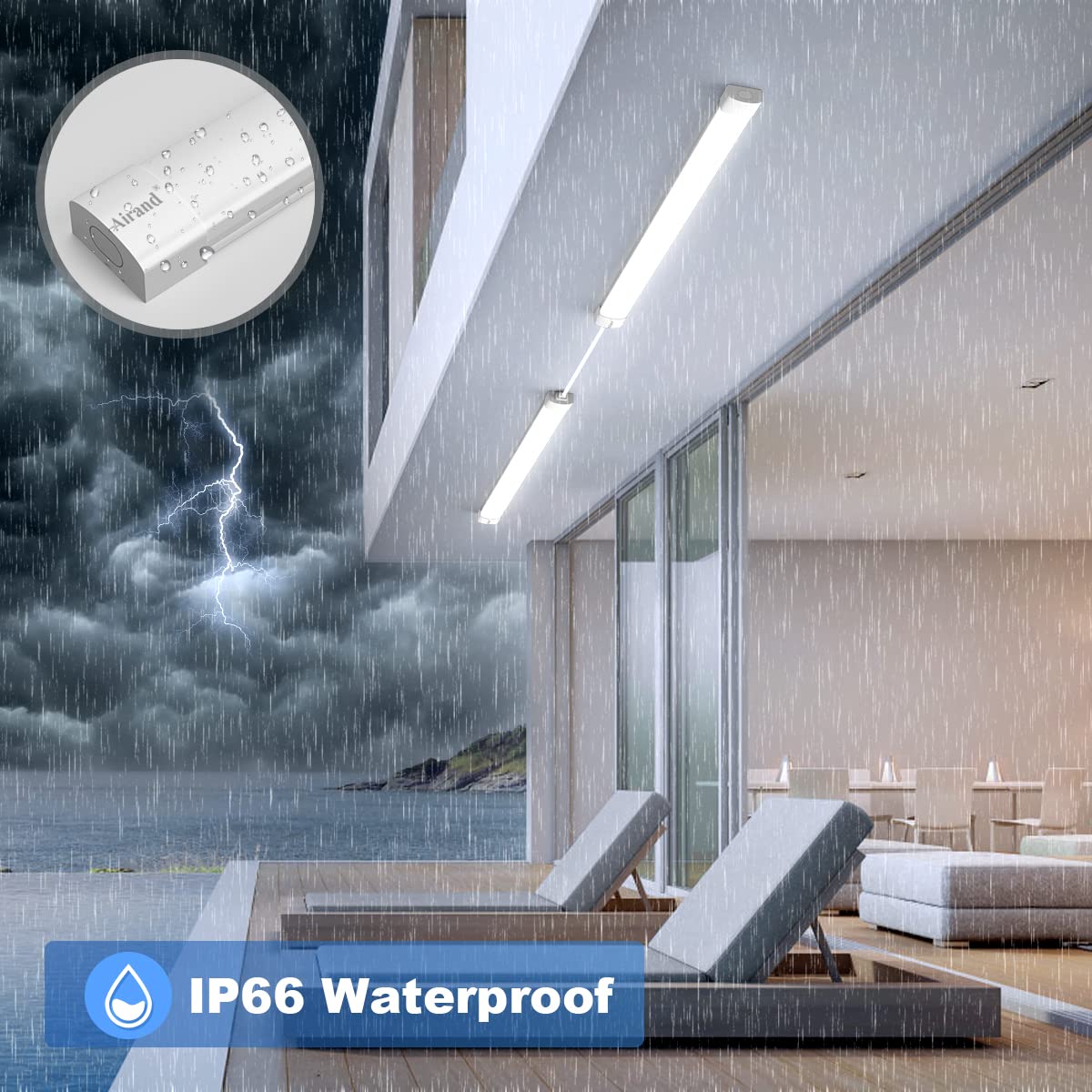 Led Garage Light 5Ft Shop Lighting Fixture With Plug In Cord,Waterproof Led Lights 5000K Under Cabinet Lighting Tube Lights 45W