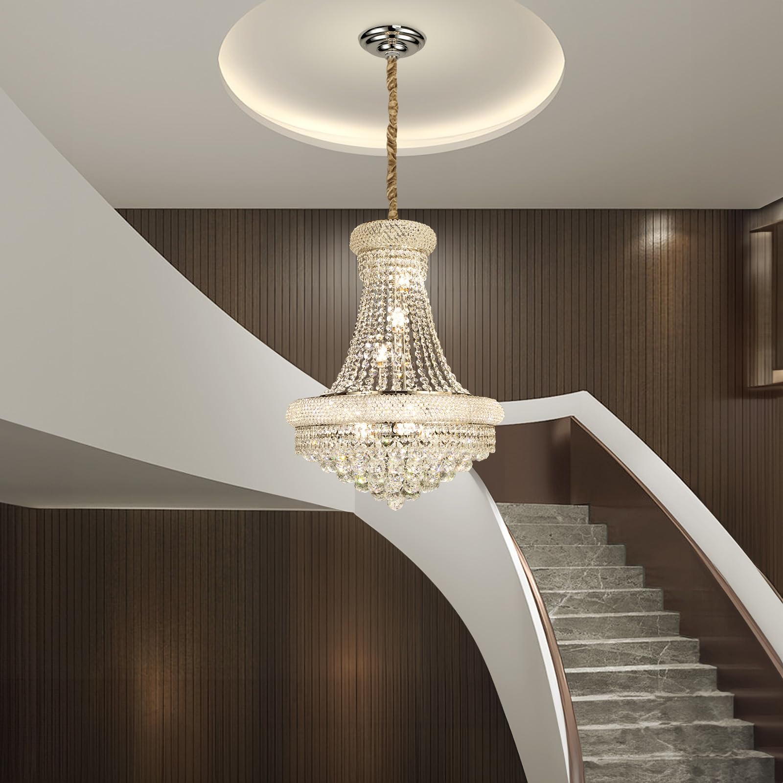Gifarich Crystal Chandeliers For Dining Room Light Fixture Empire Style K9 Crystal Chandeliers For Entryway 12 Lights Chrome stylish Lighting Fixtures For Living Room Stairway Bedroom Foyer D22 Inch