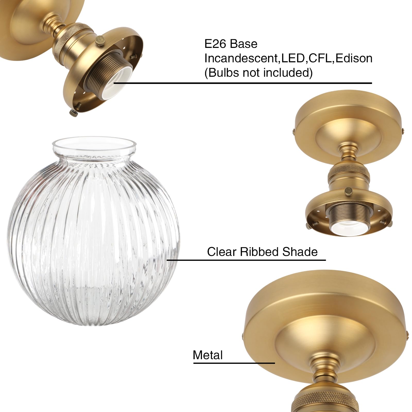 Permo 1- Light Glass Flush Mount Ceiling Light With Ribbed Globe Lampshade Ribbed Glass Flush Mount Ceiling Light For Hallway, B