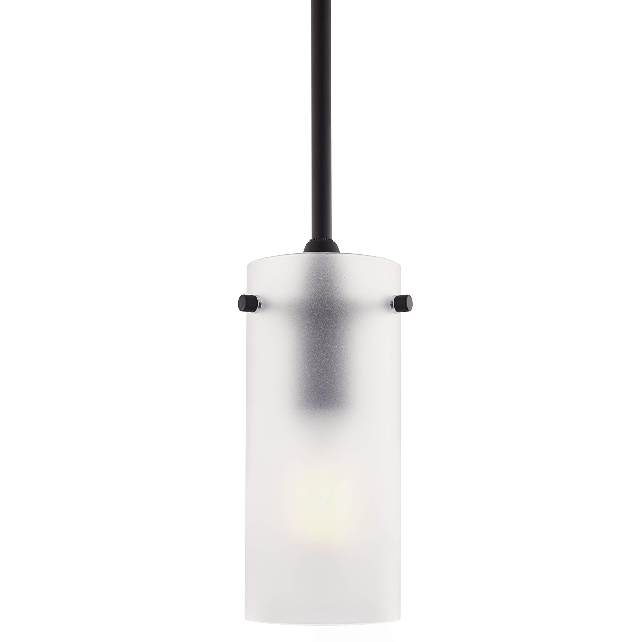 Linea di Liara Pendant Light Fixture, Small Frosted Glass Shade, Black Metal, Model LL-P316F-BLK