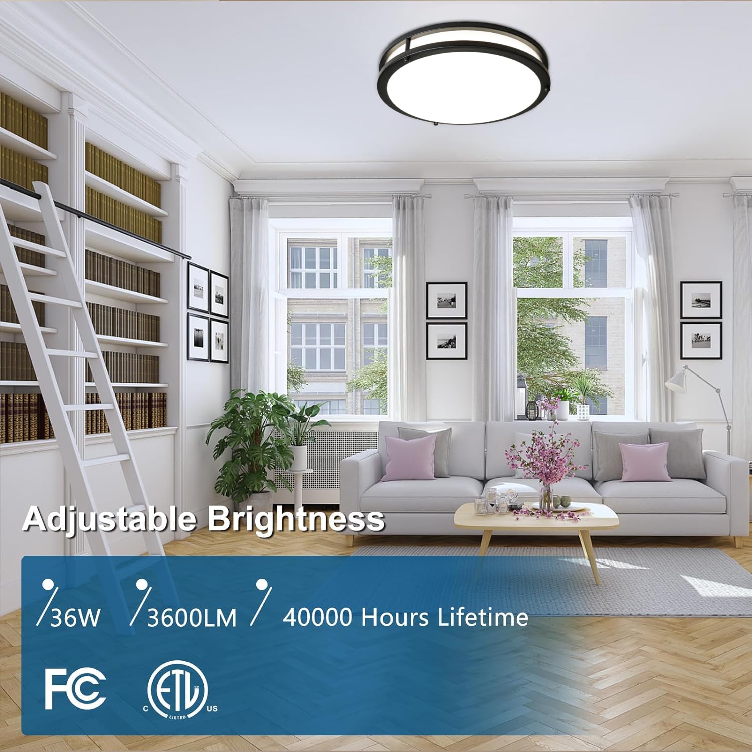 Oowolf 2-Pack 36W 13Inch Led Flush Mount Ceiling Light Fixture Dimmable Matte Black, Easy To Install Led Ceiling Lamp Fixture Wi