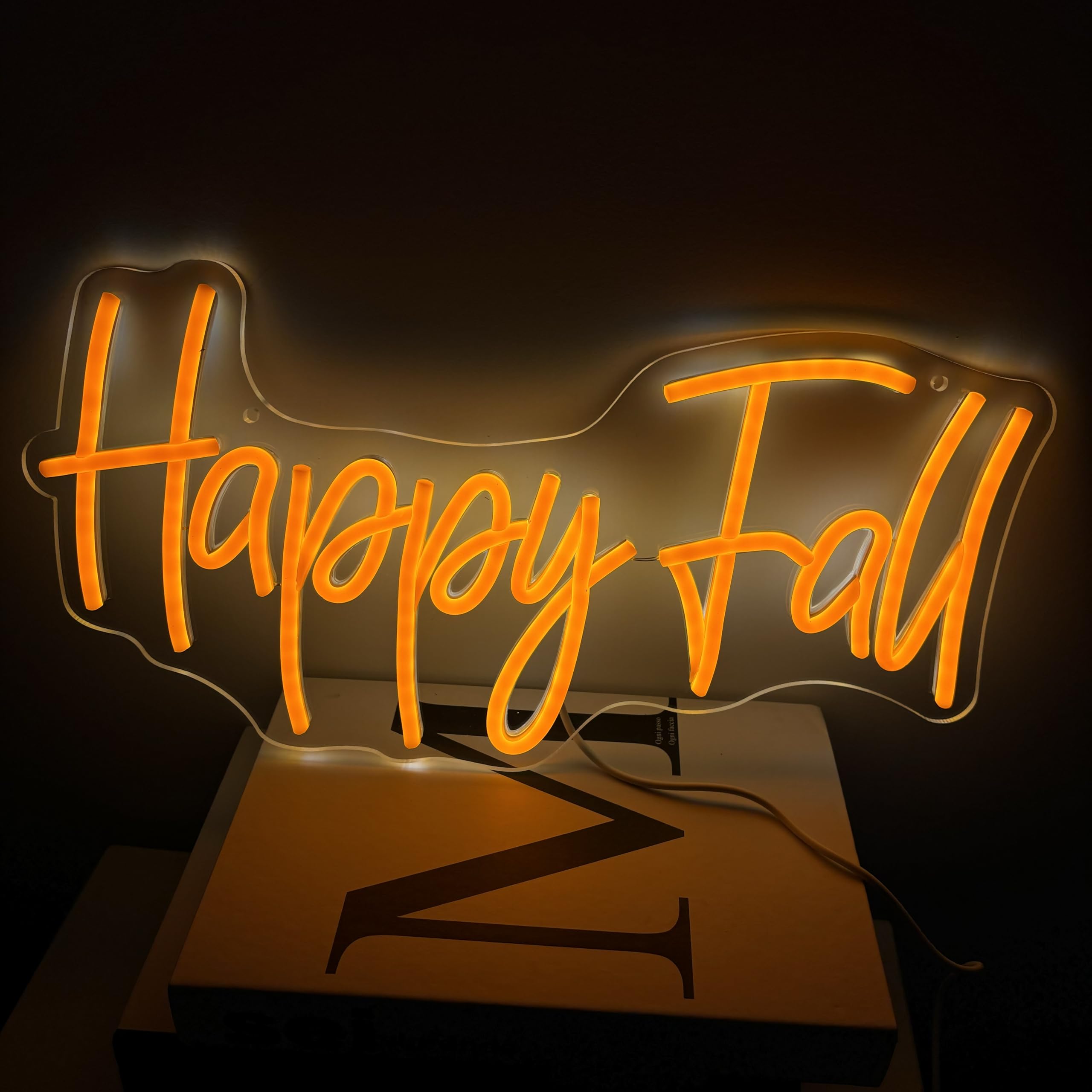 Happy Fall Neon Sign Light Decorative Led Wall Art Night Lamp With Dimmable Switch And Hanging Chain For Autumn Thanksgiving Fireplace Outdoor Garden Door Desktop Hanging Ornaments