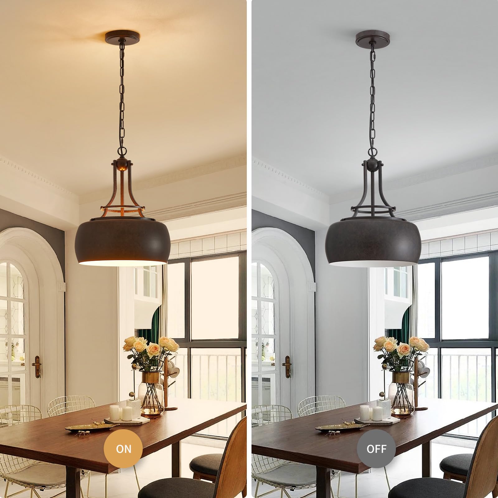 WUZUPS Rustic Farmhouse Industrial Pendant Light Fixture, Metal, 15.7inH x 13.4inW, Distressed Rust, Model USHD9607-3-M-R