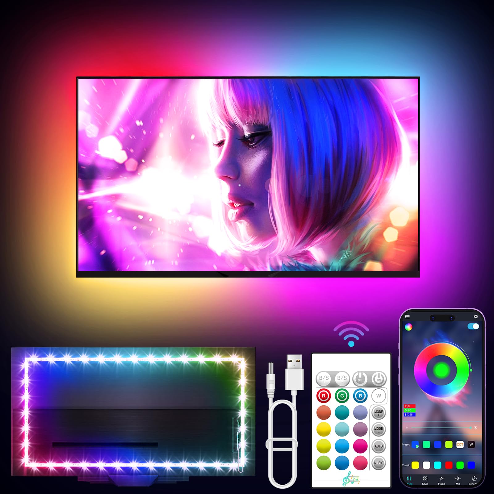 Kantutoe 9.84Ft Rgb Tv Led Backlight With Music Sync, Bluetooth App & Remote For 32-43&quot;