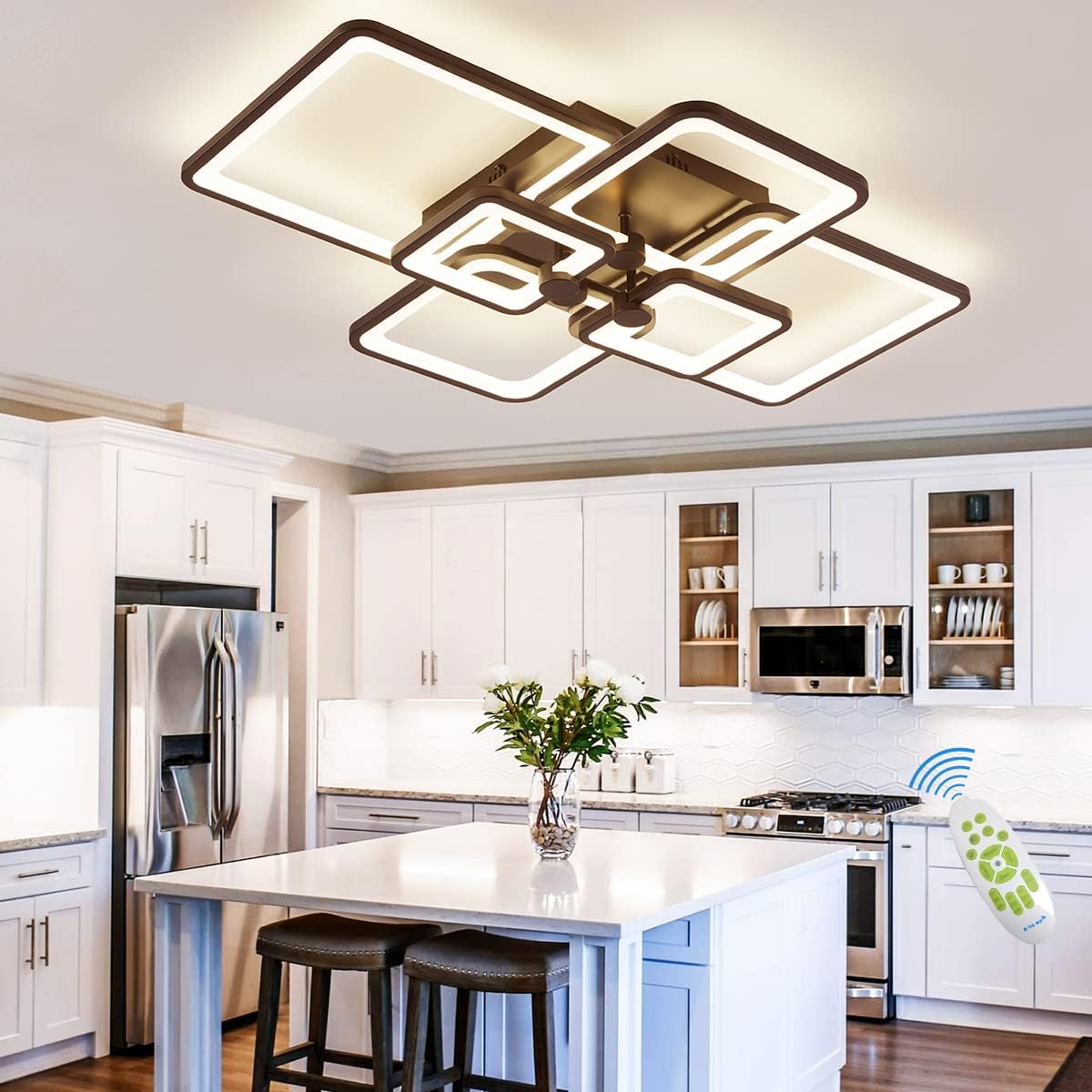 Modern Led Ceiling Light,Dimmable Ceiling Lights For Living Room,6 Square Modern Lighting Fixture Ceiling Lamps With Remote, Flu