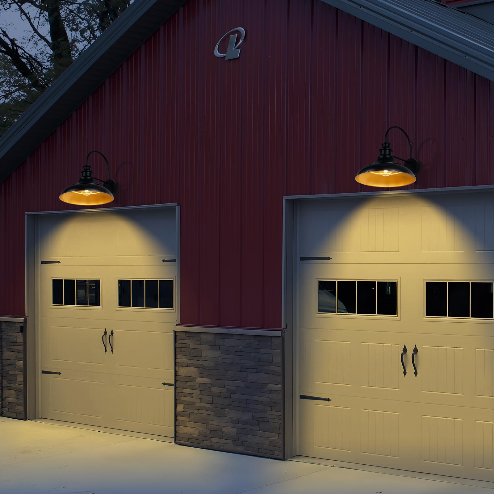 Diyel Outdoor Barn Light Fixture  16 Inch Large Dome Farmhouse Exterior Wall Mount Light  Rustic Wall Sconce Indoor Wall Lighting Fixture  Industrial Black Gold Lantern For Porch  1 Pack