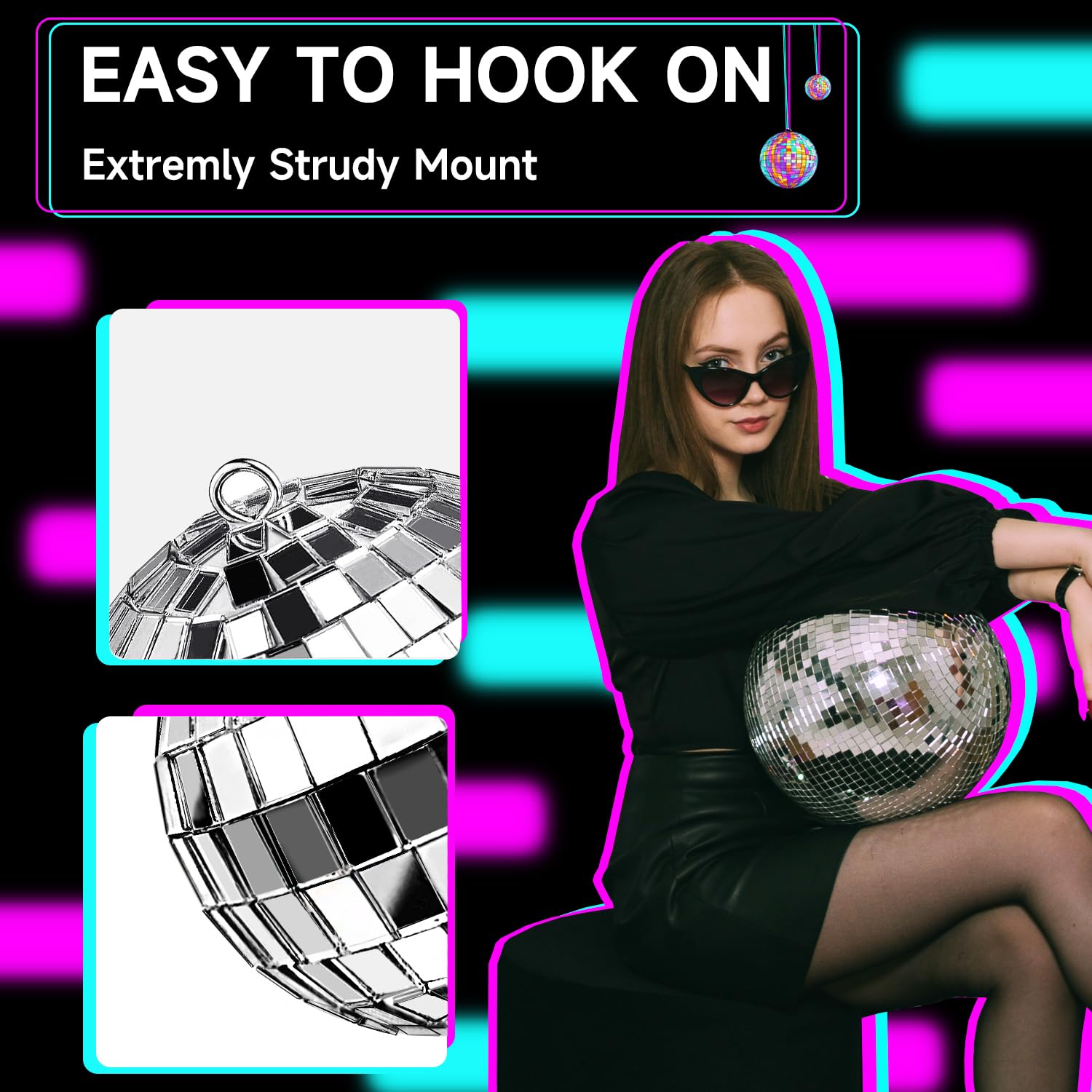 54 Pcs Disco Ball, Hanging Disco Ball Decor Mini Silver Disco Ball Cake Topper Mirror Ball Decorations 74S Disco Themed Party We