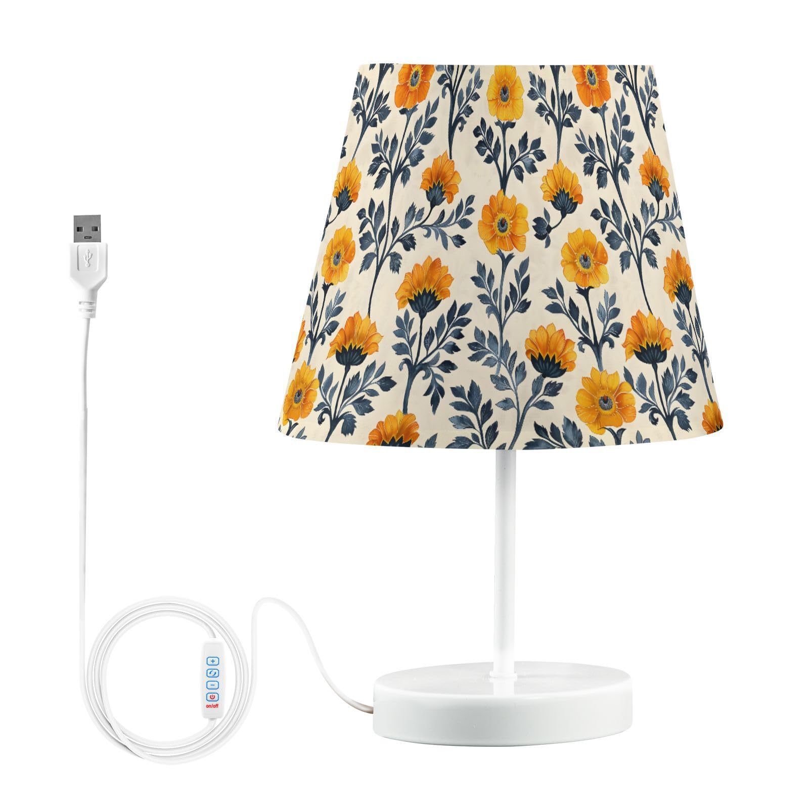 BOENLE Bedside Lamp Marigold Flowers Table Lamp Bedroom LED Nightstand Desk Lamp Lampshade for Sleeping Living Room Dorm Office