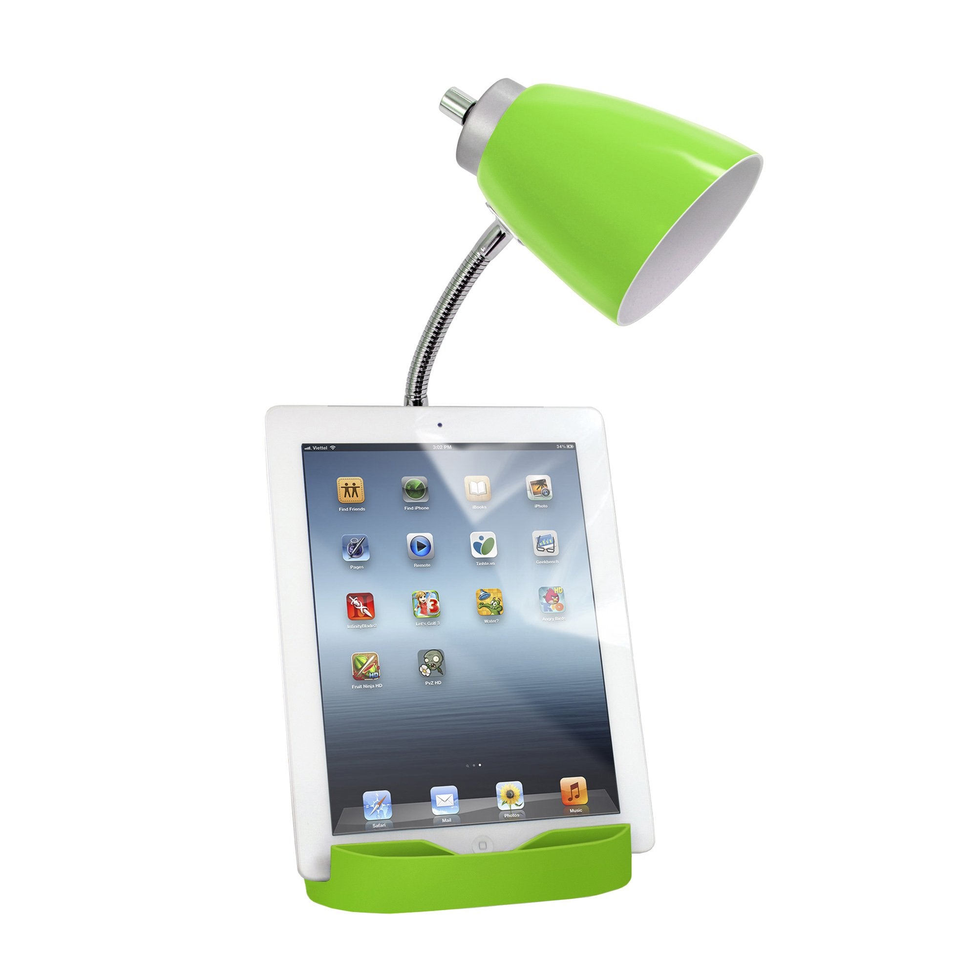 Simple Designs Ld1056-Grn Gooseneck Organizer Desk Lamp With Ipad/Tablet Stand Or Book Holder And Usb Port, Green