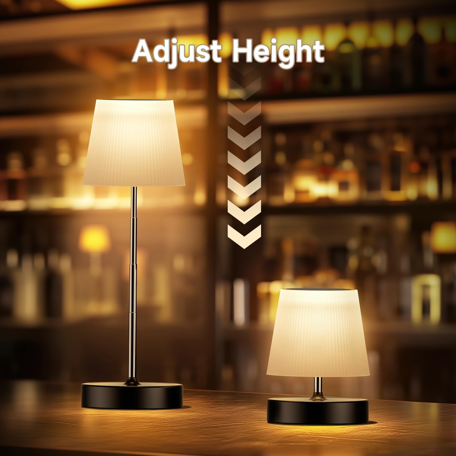 Cordless Table Lamps, Portable Retractable Light Pole Desk Lamp, 3000Mah Battery Operated Lights, 3 Color Stepless Dimming, Led