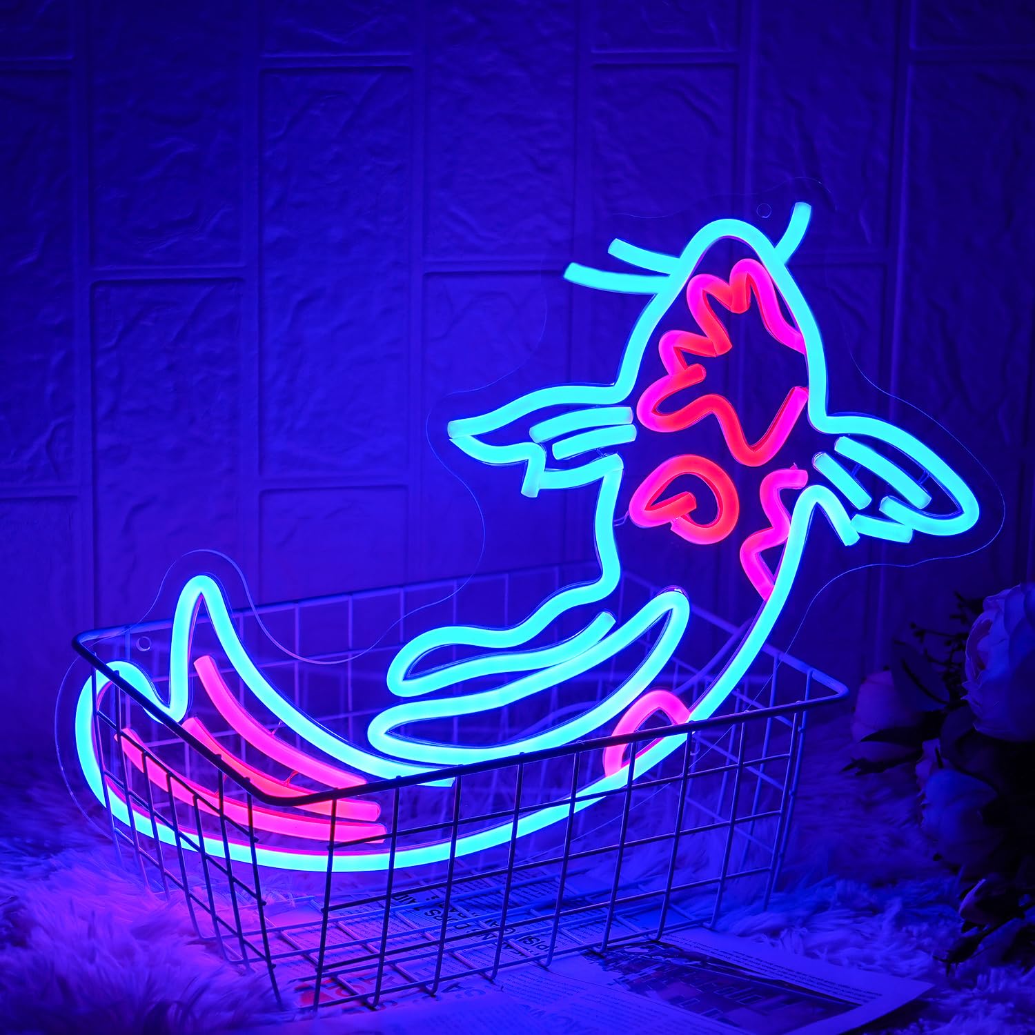 LMSIGNLY Koi Fish Neon Sign LED Light, Dimmable, 17inx9.5in, Blue Red, for Wall Decor, Bar, Restaurant, Office, Koi Pond