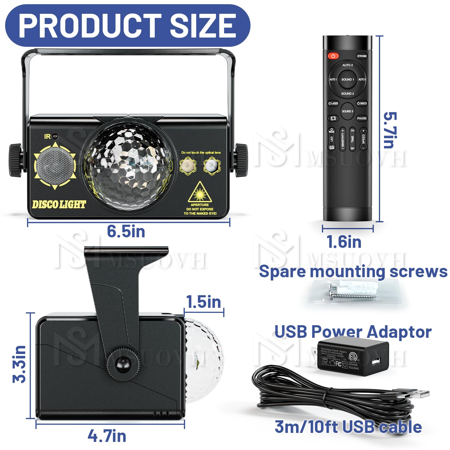 Party Lights Disco Light Strobe Stage Light Rave Lights Sound Activated RGB Led Projector with Remote Control for Parties Bar Bi