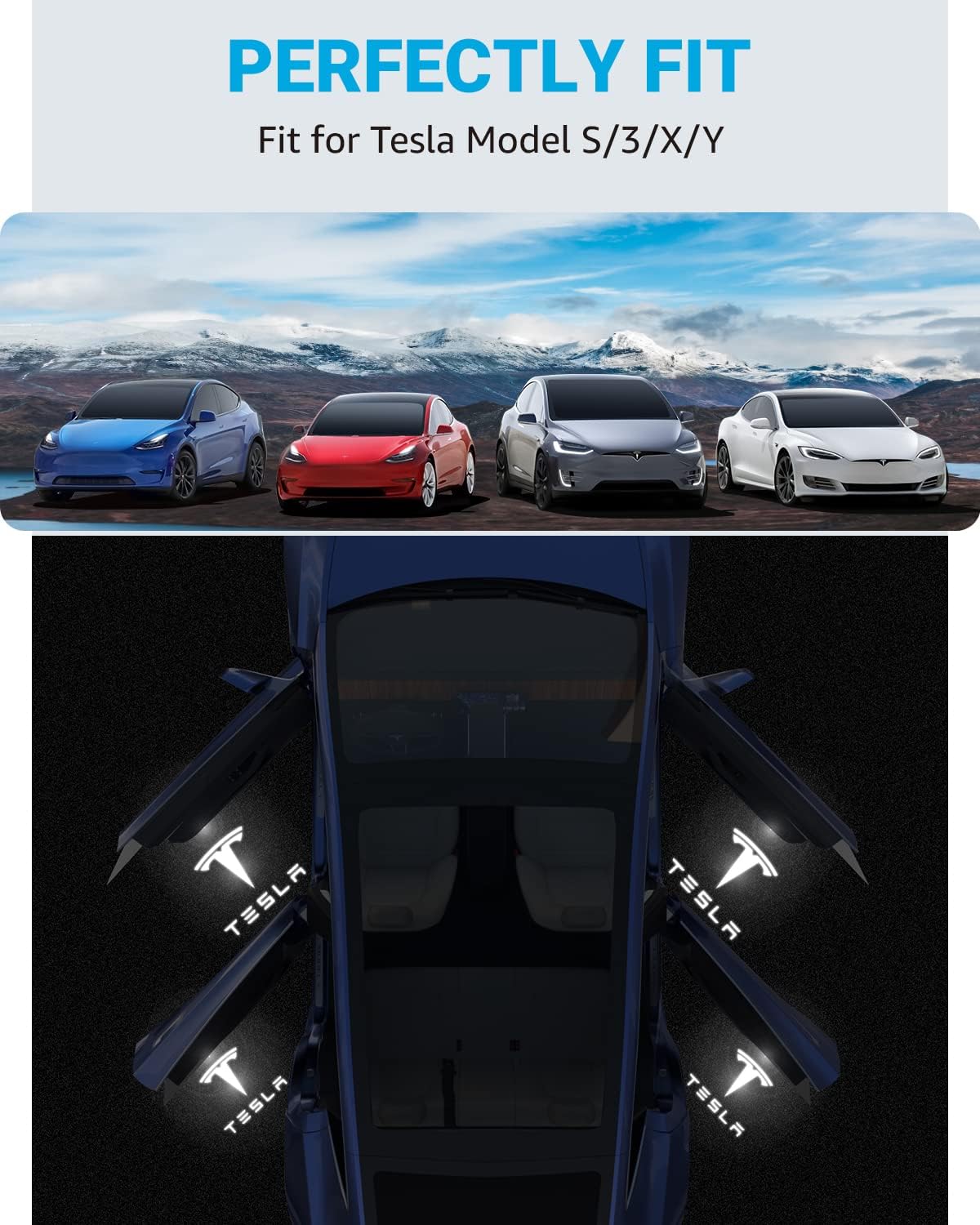 Motrobe For 2016-2023 Tesla Model Y Model 3 Model S, 2016-2021 Model X Integration Ultra-Brights Step Led Puddle Door Lights Nev