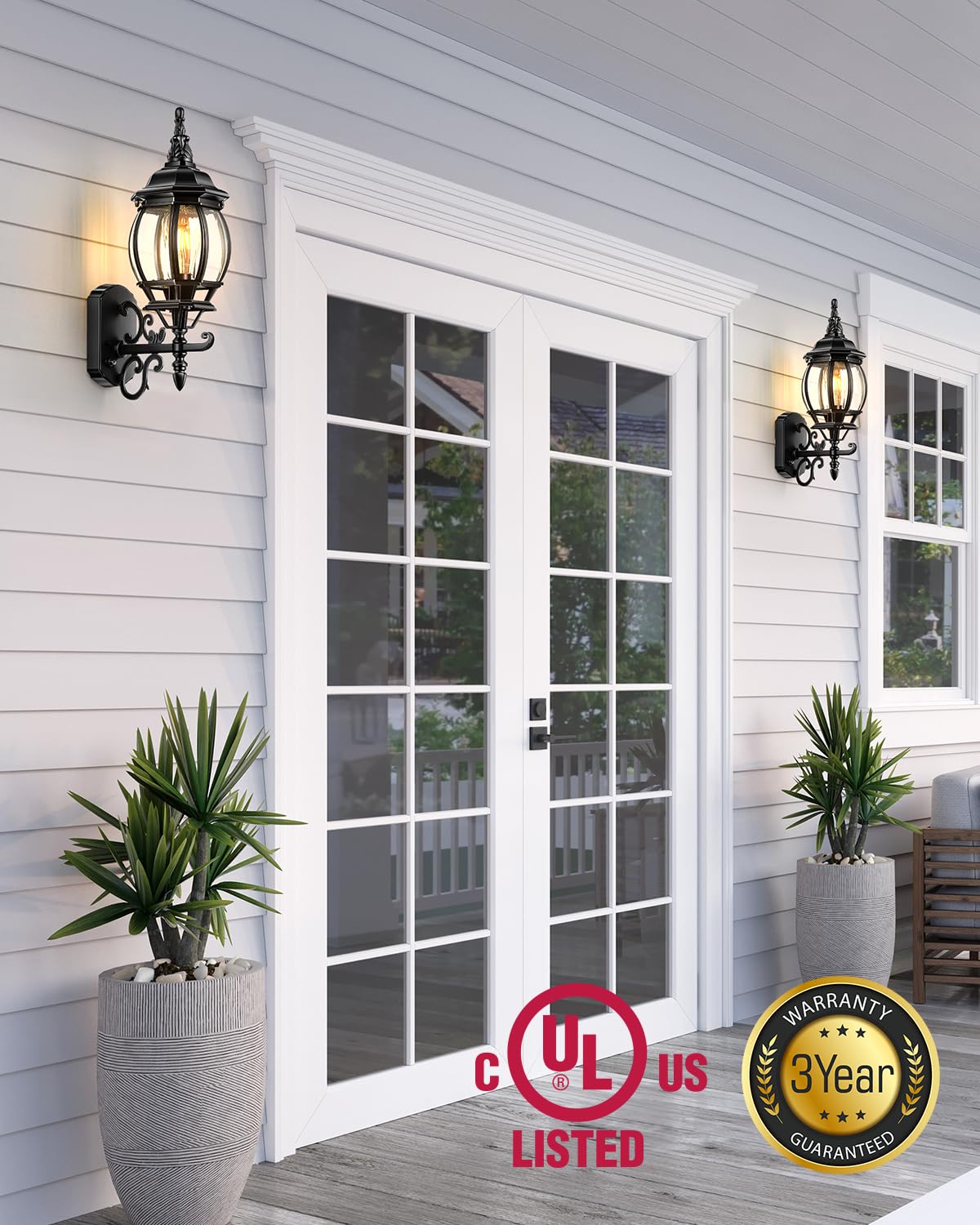 VIANIS Outdoor Wall Light - Modern Black Aluminum Porch Sconce, Dusk to Dawn, Model V81121U.BK, 1-Pack