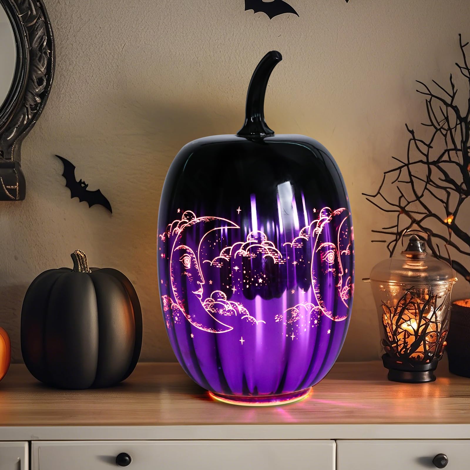 Ovewios Glass Pumpkin Lights  Light Up Pumpkins Table Lamps For Halloween Decorations Fall Thanksgiving Holiday Party Home Tabletop Centerpiece Decor