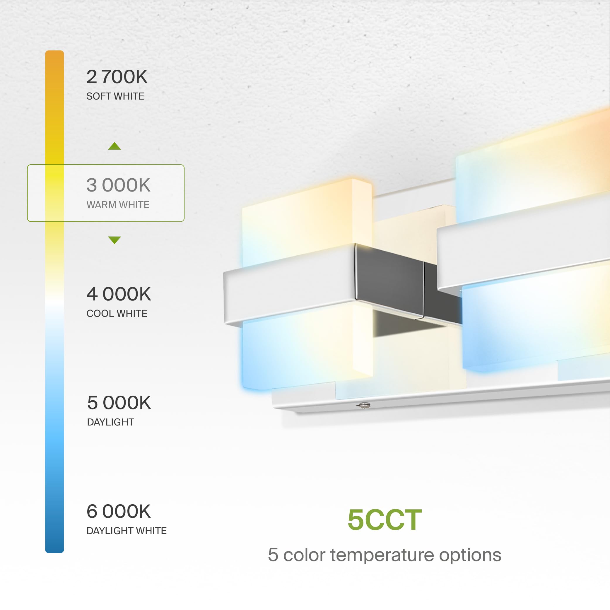 ASD LED Bathroom Vanity Light 3-Lights Dimmable 15W 1230LM 2700-6000K Chrome 4 Pack