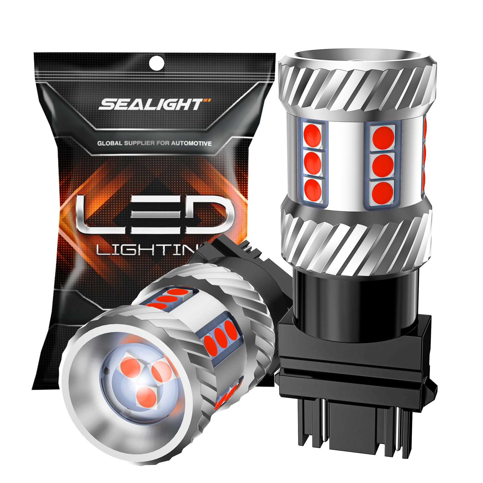 SEALIGHT LED Brake Light Bulbs, 3156/3157 Red, 600% Brighter, Aluminum, Pack of 2