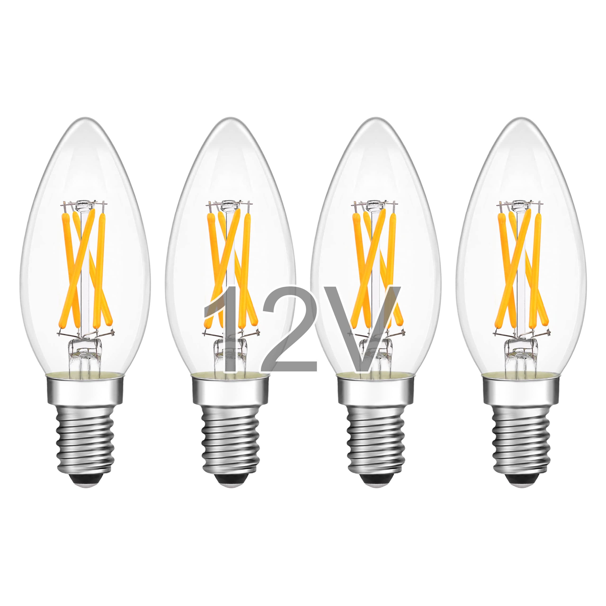 Tokcon 12 Volt Low Voltage Led Candelabra Light Bulbs - Soft Warm White 2700K 4W(Only For 12V Dc/Ac) - E12 Small Base - 40W Equi