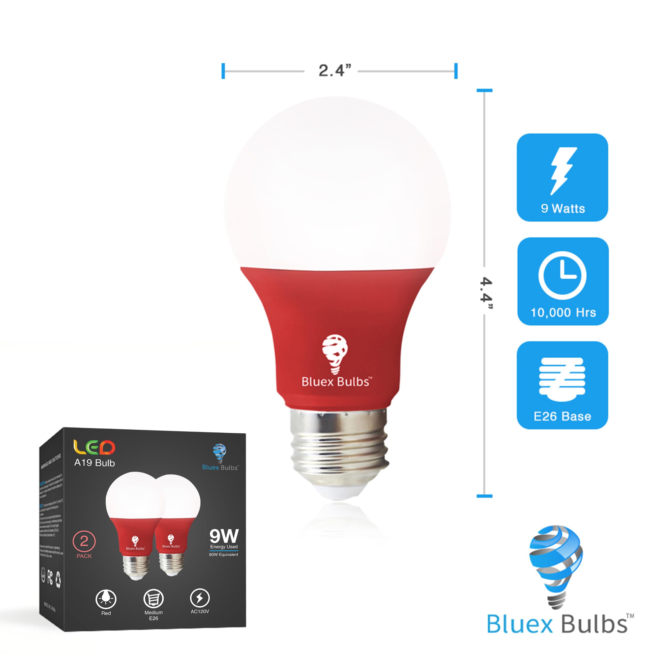 8 Pack A19 Led Red Light Bulb Led Green Light Bulb 120V E26 Base 9 Watt (60-Watt Replacement) Red Bulb Red Bulb, Party Decoration, Porch, Home Lighting, Christmas Light Bulbs