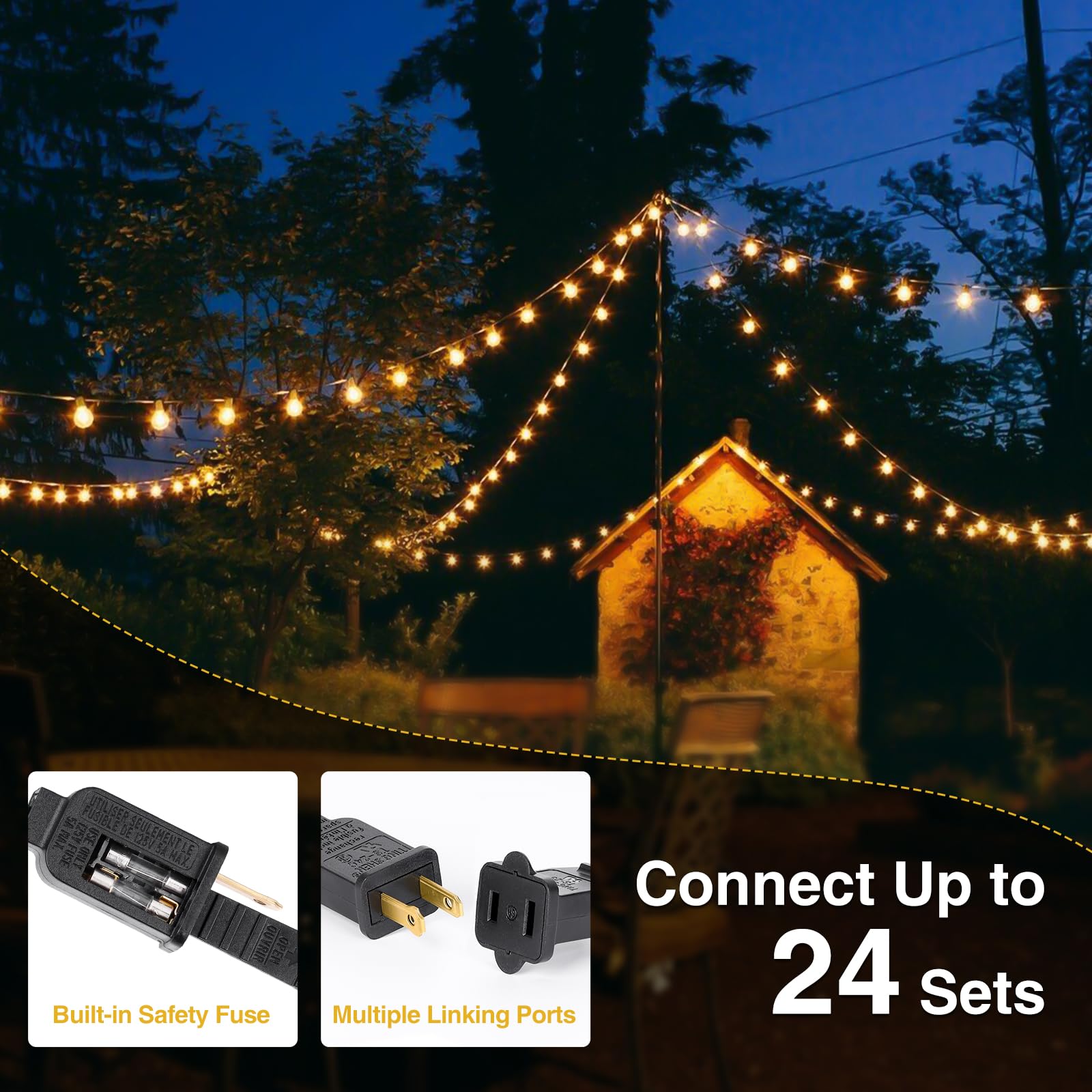 ZJOJO G40 Globe Outdoor String Lights, 200FT, 60 LED Bulbs, IP65 Waterproof, Black